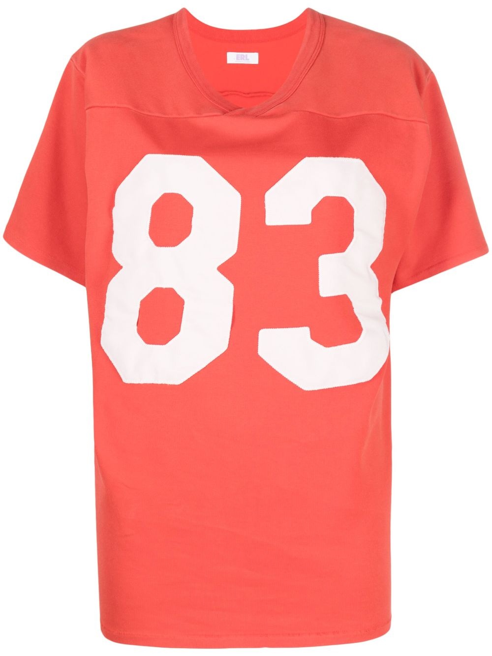 number-print V-neck cotton T-shirt - 1