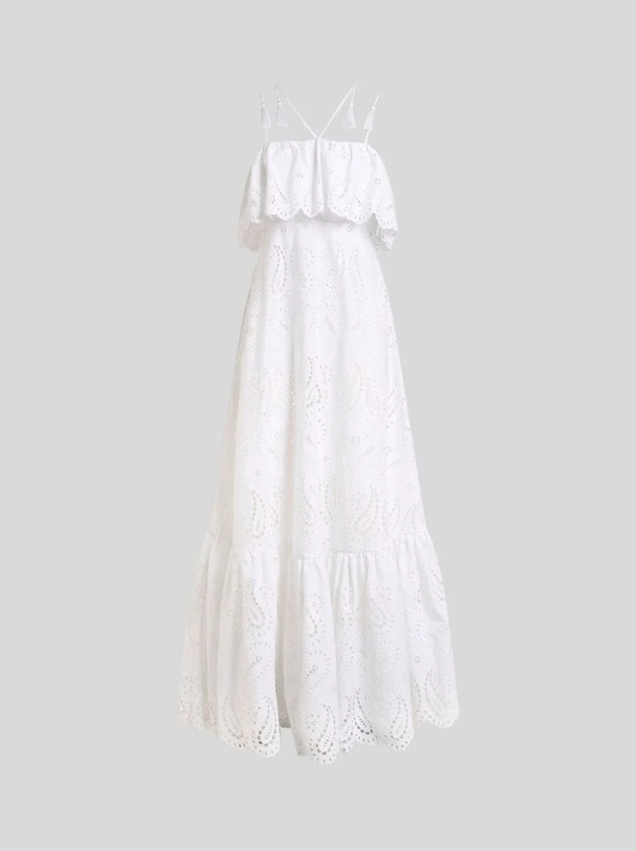 BRODERIE ANGLAISE LACE LONG DRESS WITH PAISLEYS AND HEARTS - 1