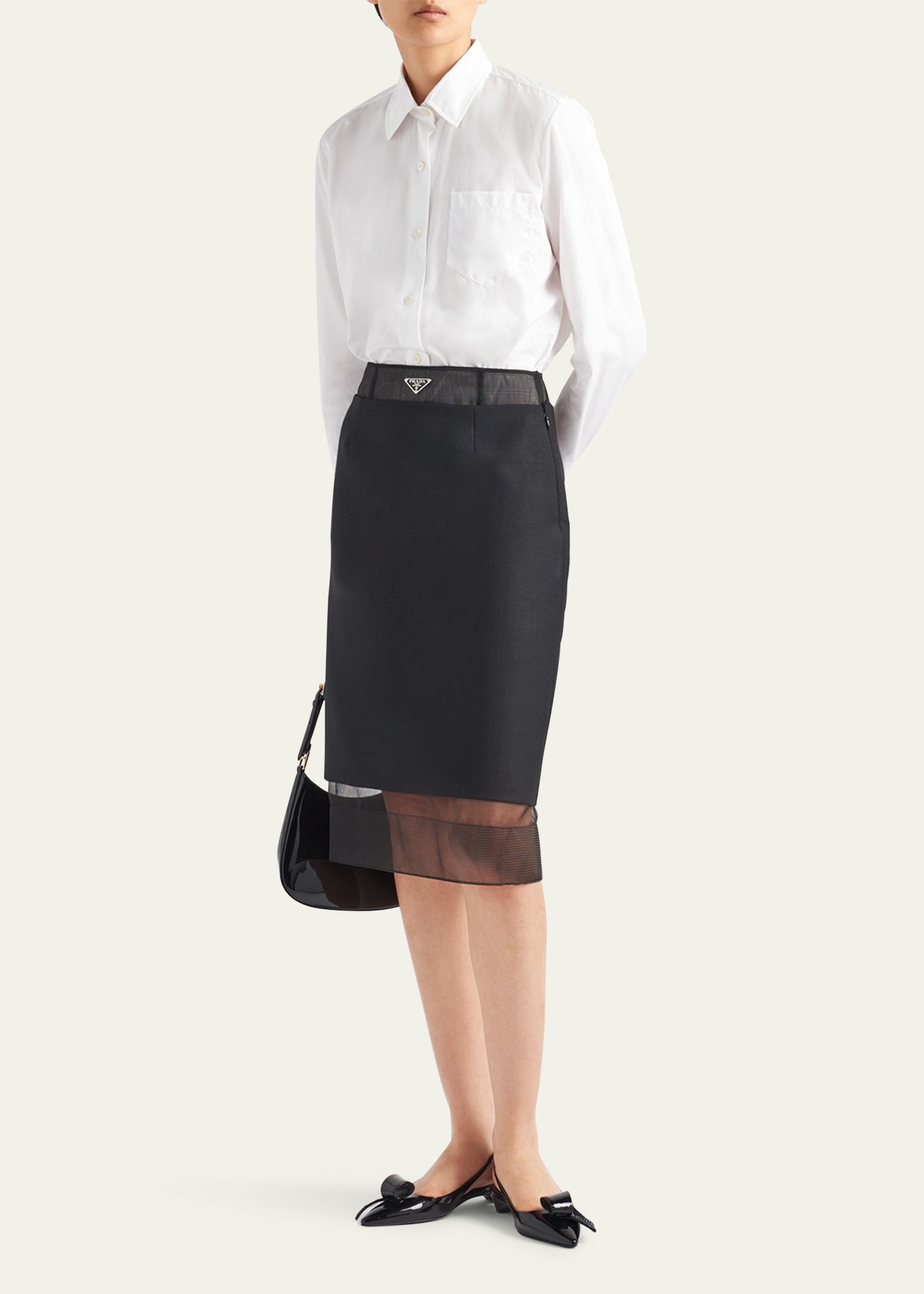 Prada Wool Pencil Midi Skirt with Crinoline