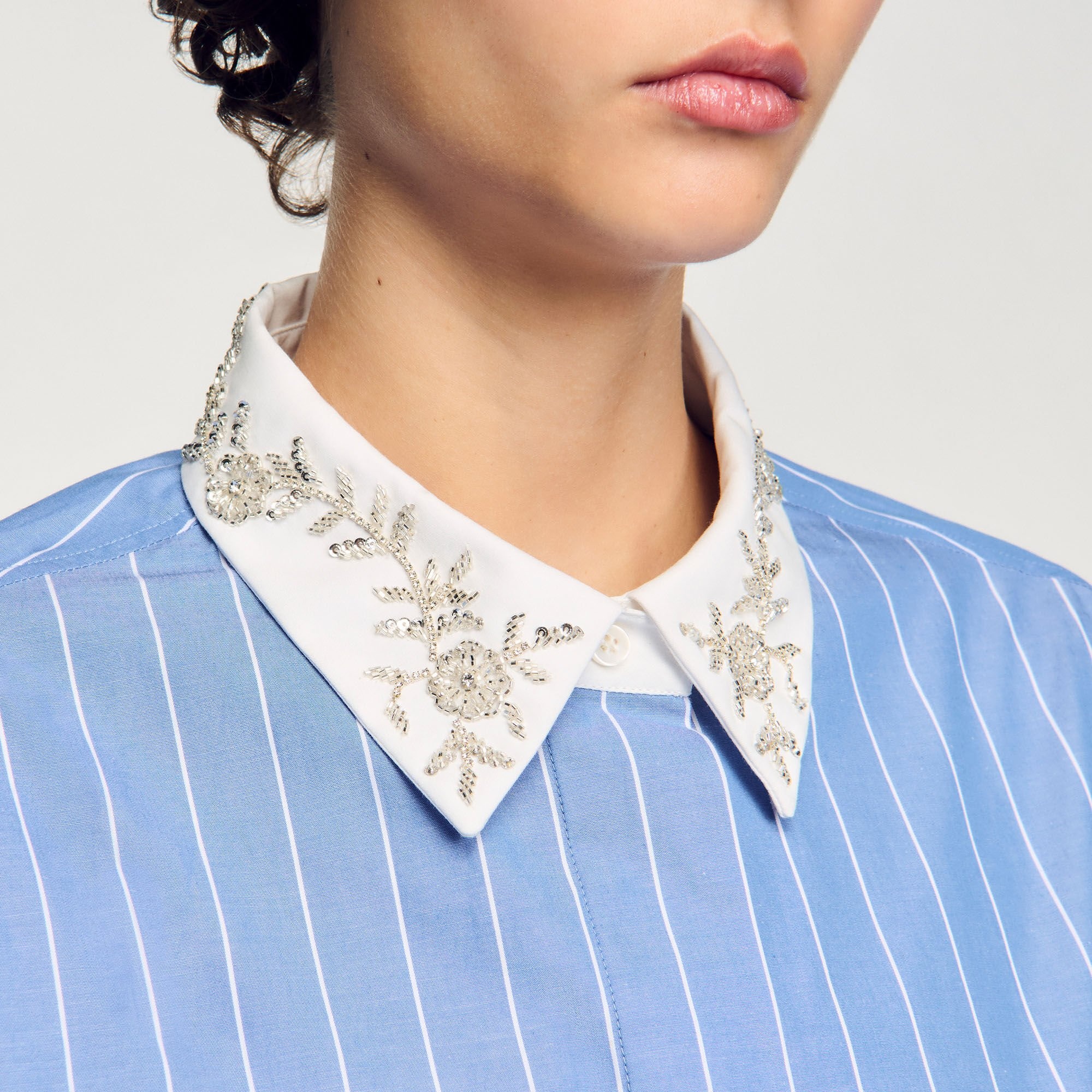 STRIPED CROPPED SHIRT WITH RHINESTONE - 3