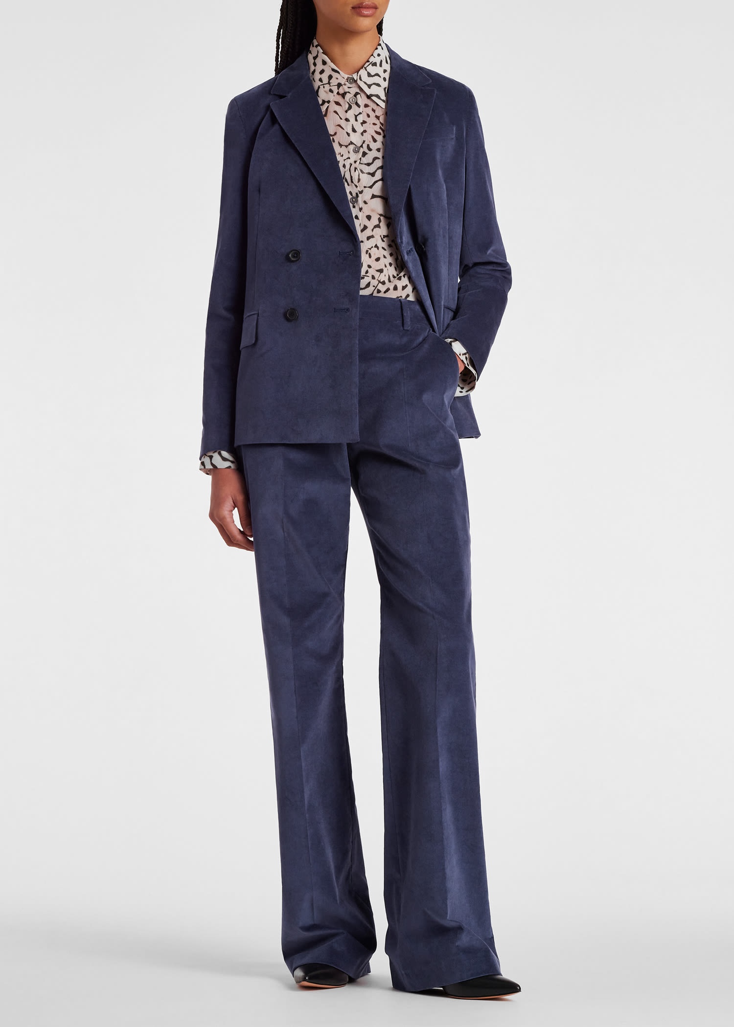 Indigo Velvet Double-Breasted Blazer - 7