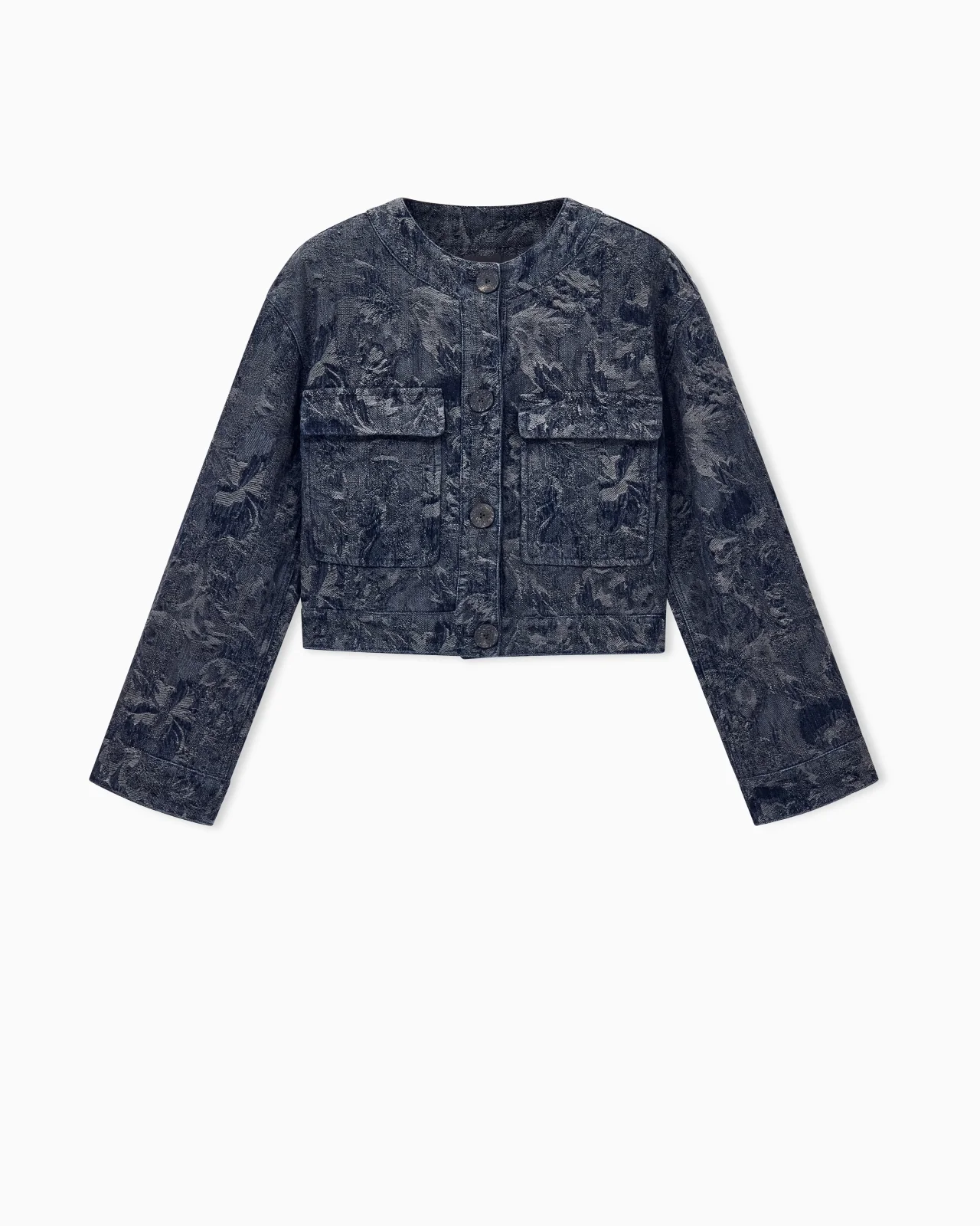 CROPPED BLOUSON IN FLORAL JACQUARD DENIM WITH PATCH POCKETS - 1