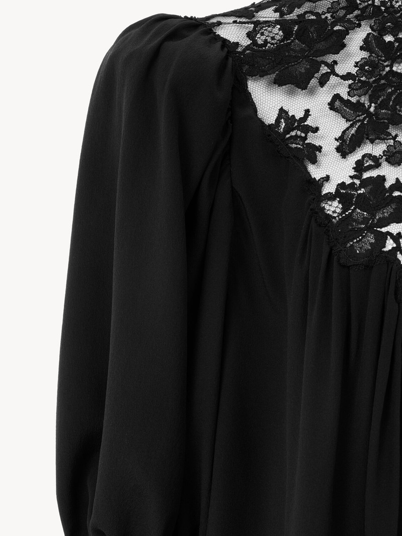 Chloé FLUID PUFF-SLEEVE TOP IN CRÊPE DE CHINE & LACE outlook