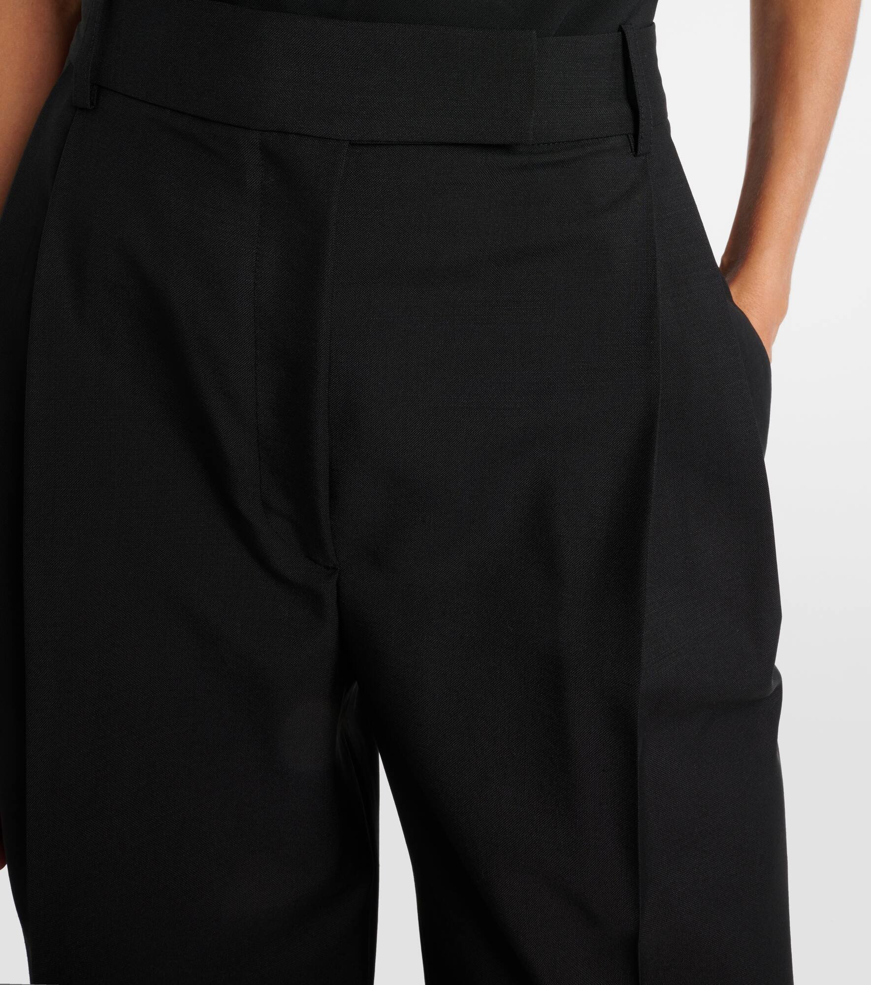 Pleated wool and mohair wide-leg pants - 4