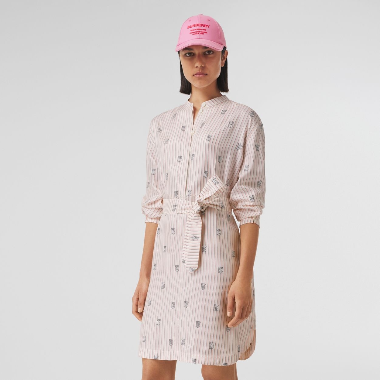 Monogram and Stripe Silk Blend Shirt Dress - 6