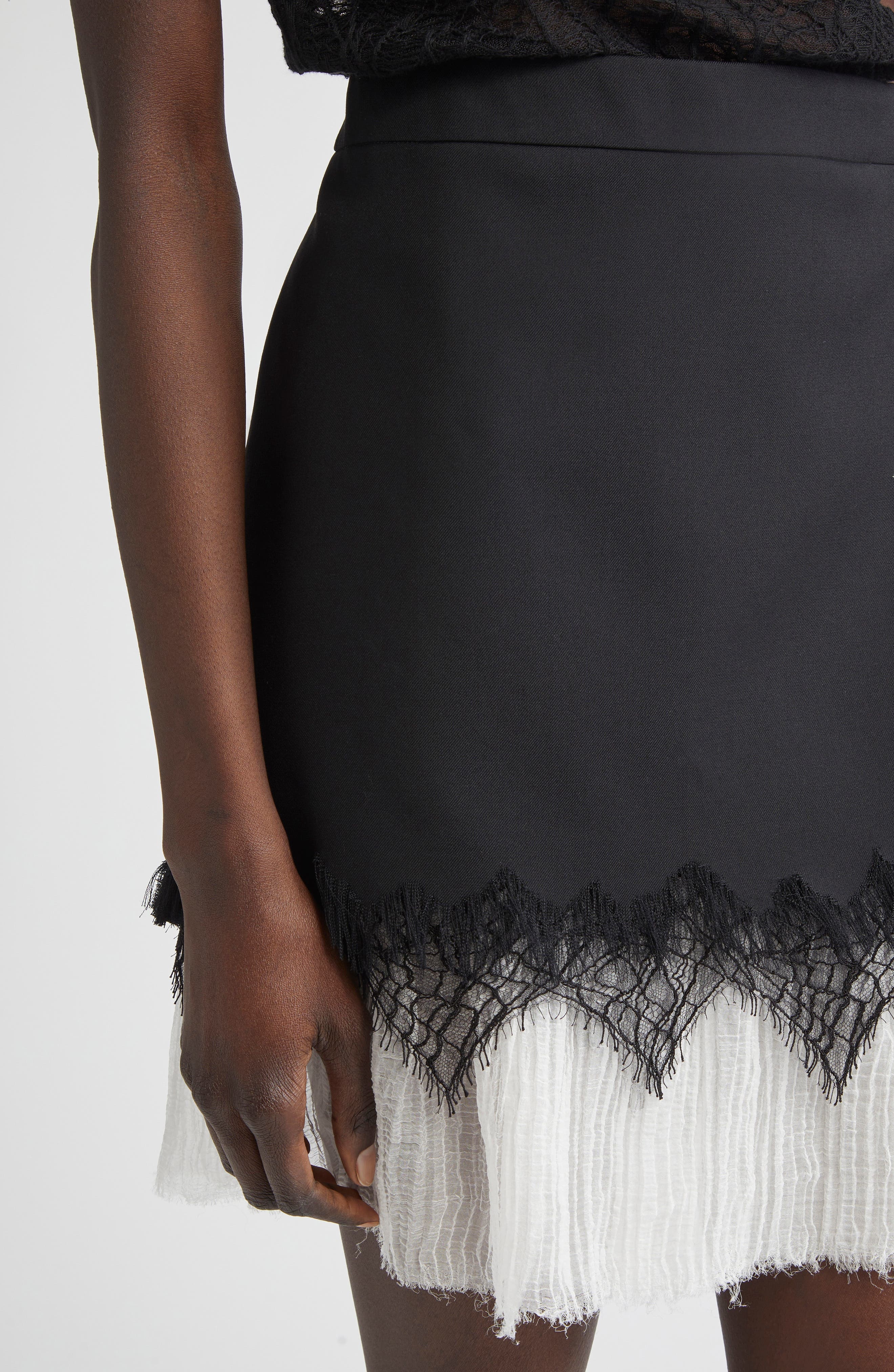 McQueen Cobweb Lace Wool Gabardine Miniskirt in Black at Nordstrom - 4