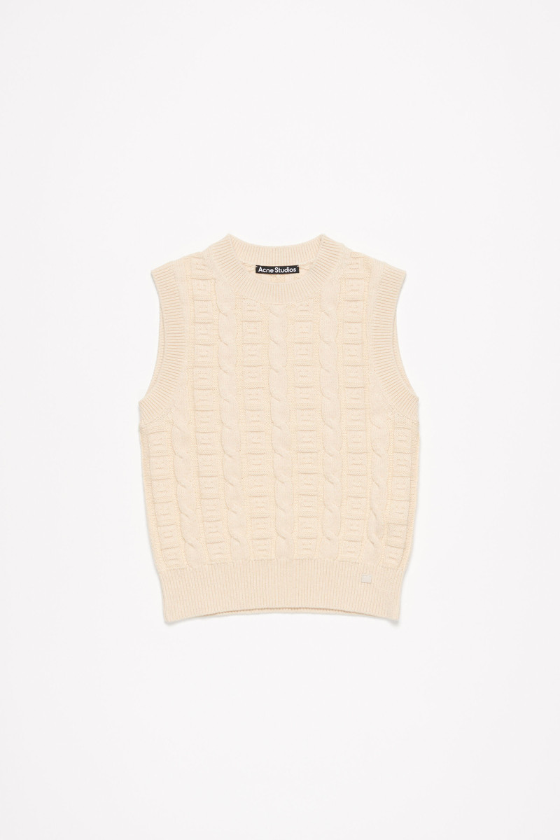 Cable wool sleeveless jumper - Oatmeal melange 5