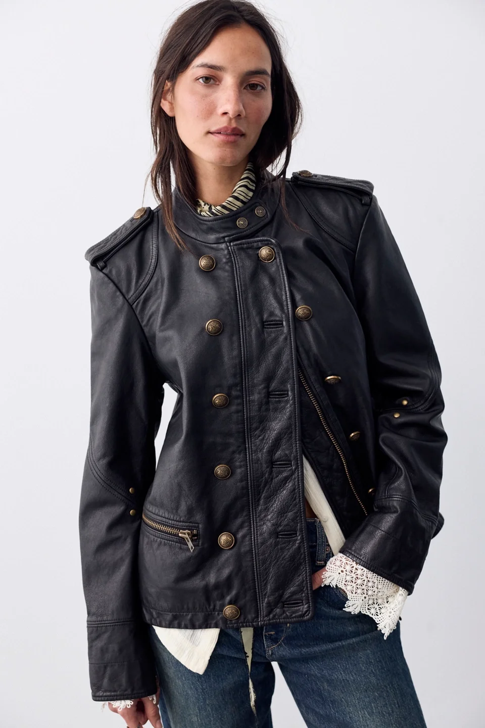 We The Free Roxy Leather Band Jacket - 1