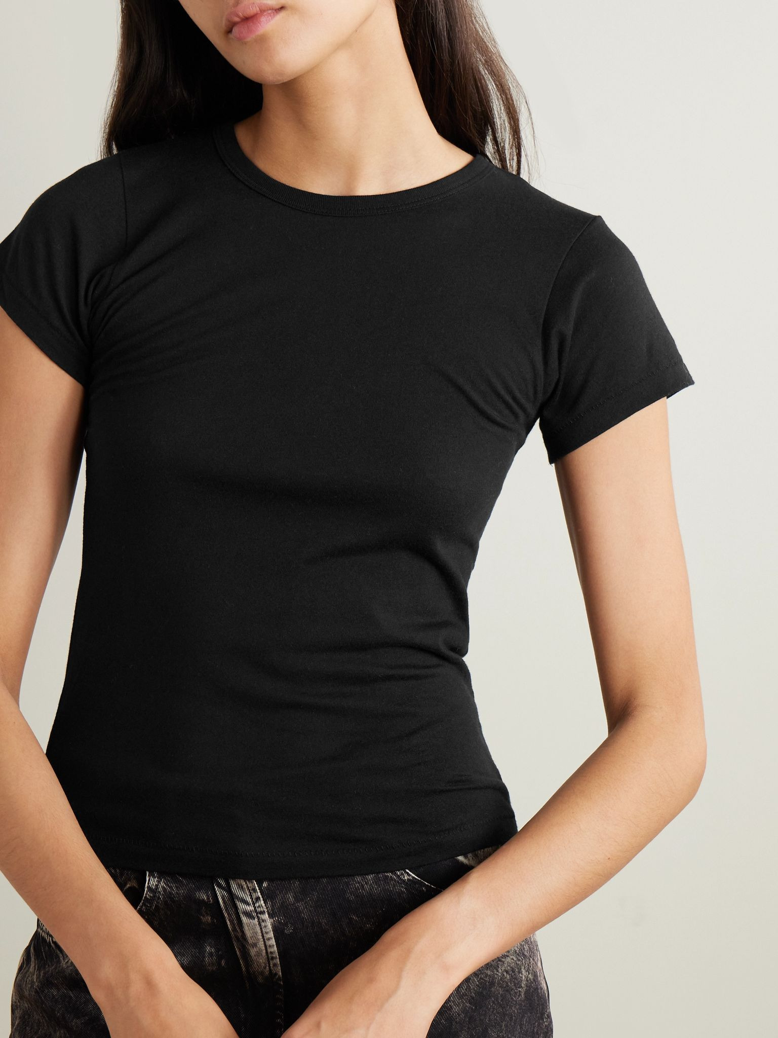 Short Sleeve Baby Tee cotton and modal-blend jersey T-shirt Black - 3