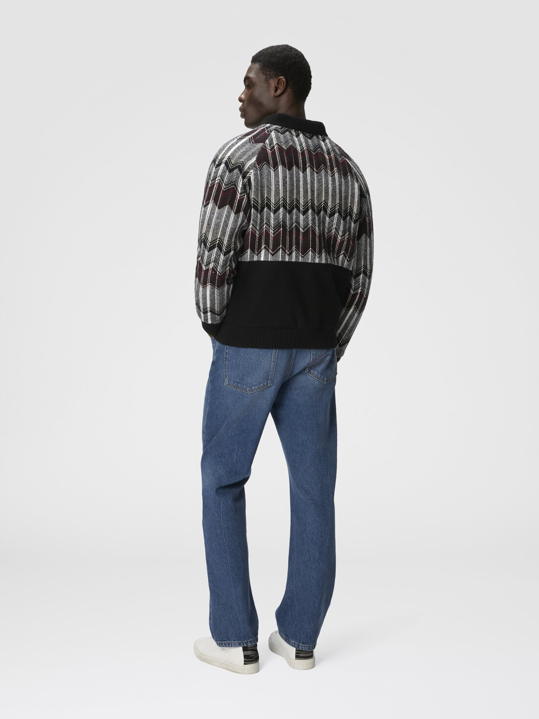 Bomber with Zigzag Insert in Wool Blend - 3