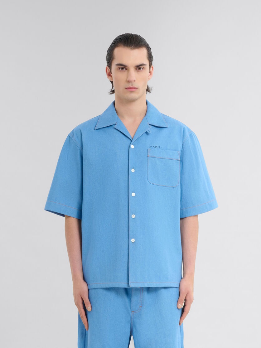 BLUE DENIM BOWLING SHIRT WITH MARNI MENDING LOGO - 2