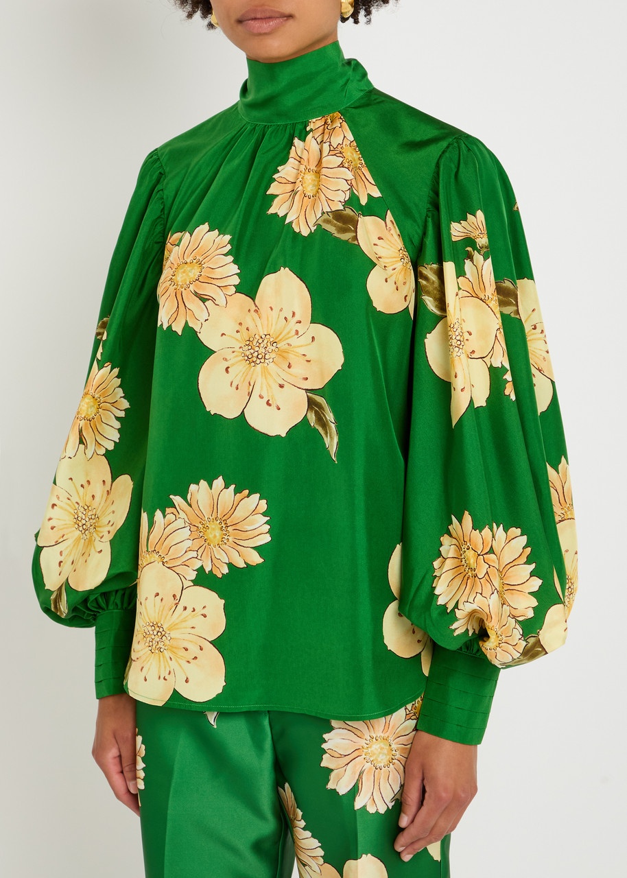 Alemais Sage Floral-print Silk Blouse - 2
