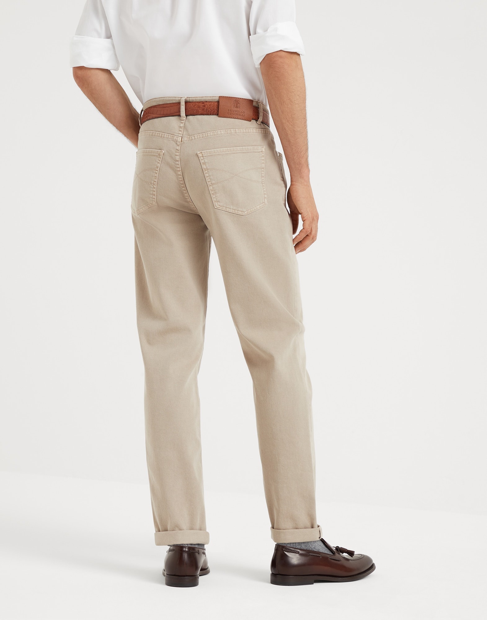 Garment-dyed comfort lightweight denim traditional fit five-pocket trousers - 2