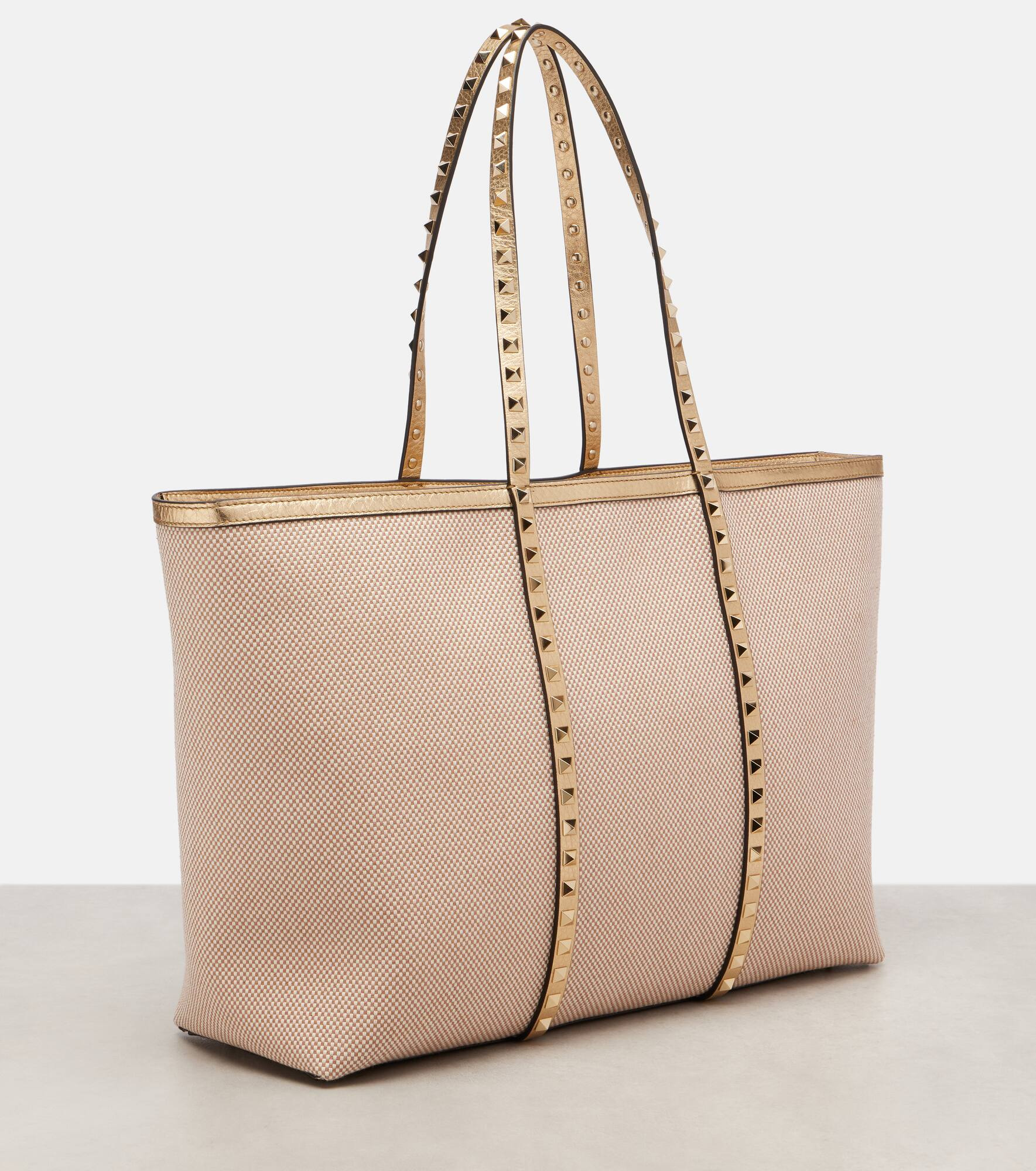 Rockstud Large leather and canvas tote bag - 4