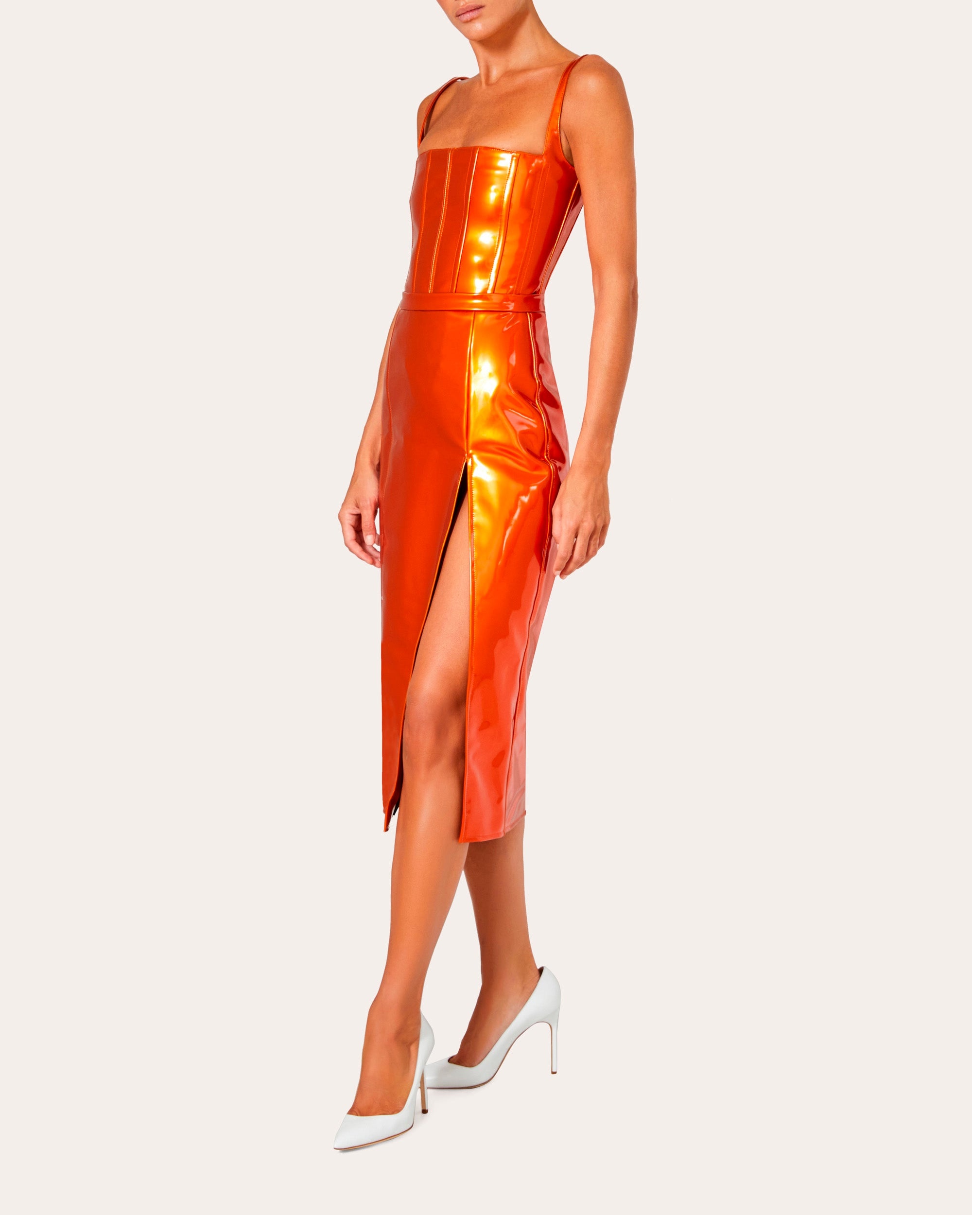High-Waisted Patent-Vinyl Midi Skirt - 4