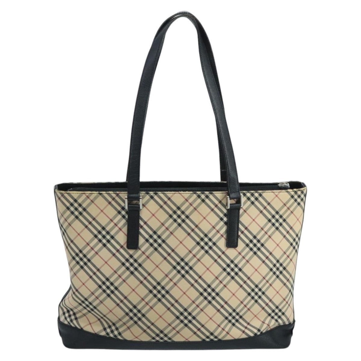 Burberry Nova Check Tote Bag Canvas Leather Beige Silver - 3