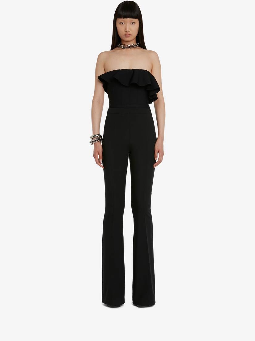 Women's Ruffled Bustier Top in Black - 2