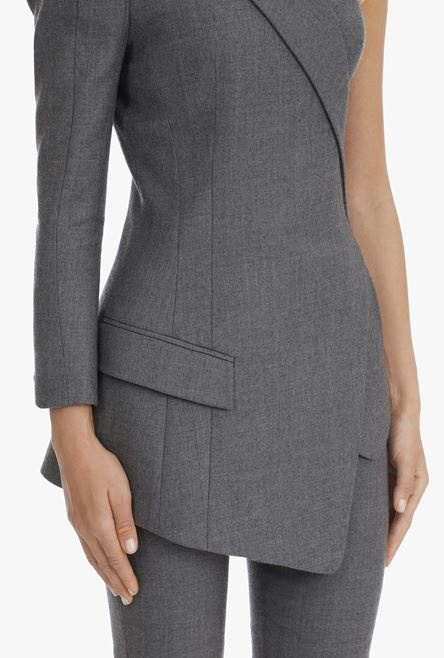 Gray wool asymmetrical blazer - 9