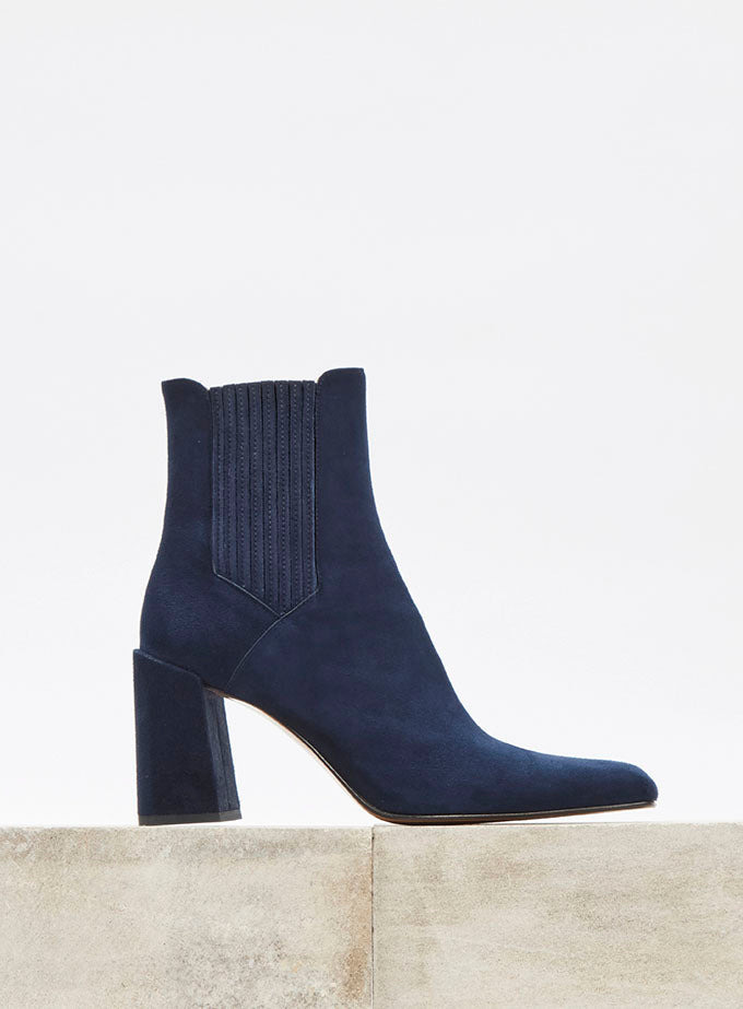 Luke High Heel Ankle Boot in Navy Suede - 5