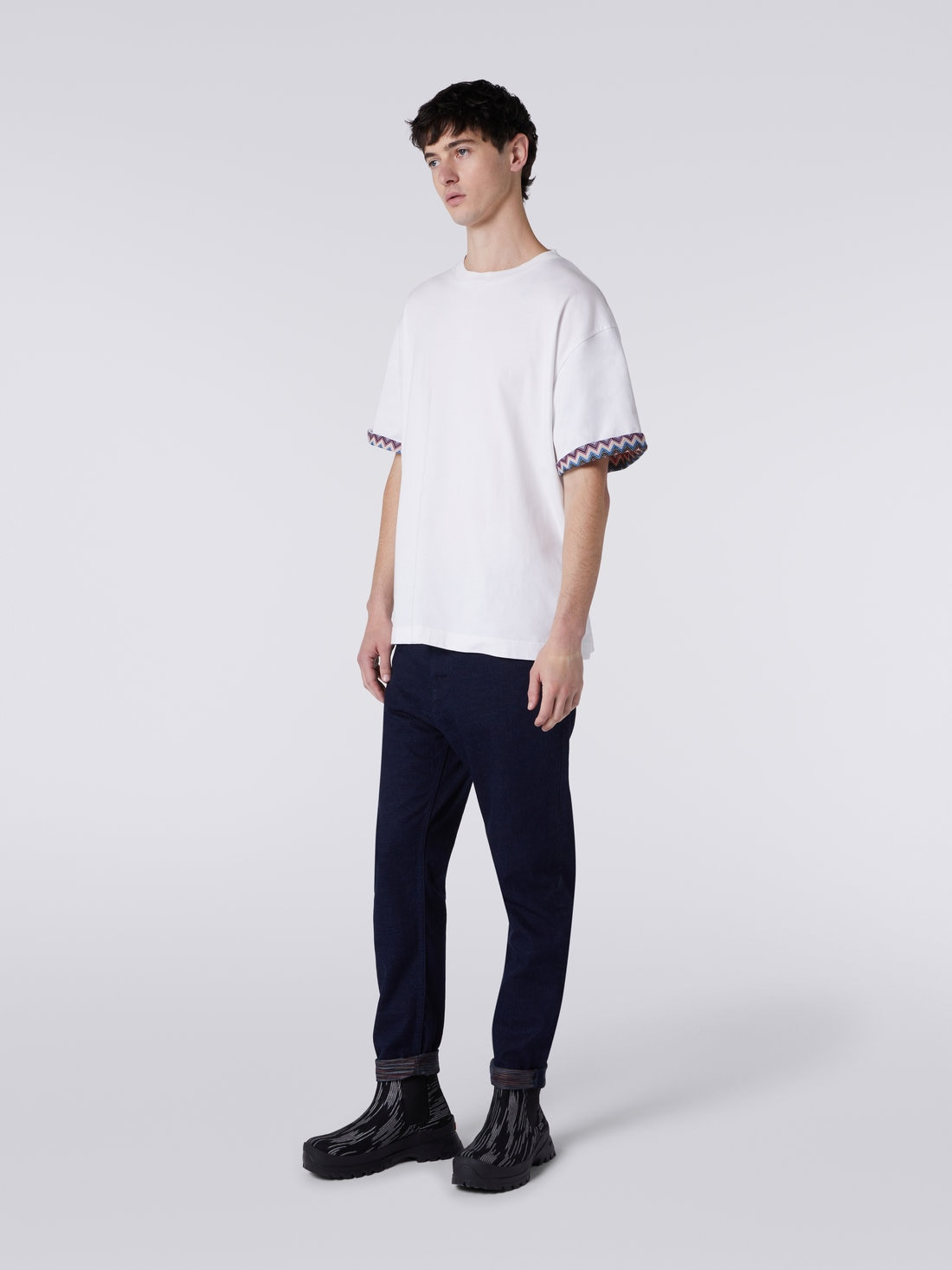 Cotton jersey T-shirt with zigzag turn-ups - 3