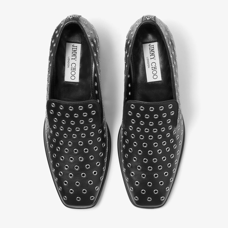 Eliot Slipper 45 Black Metallic Nappa Leather Slippers with Eyelets 4