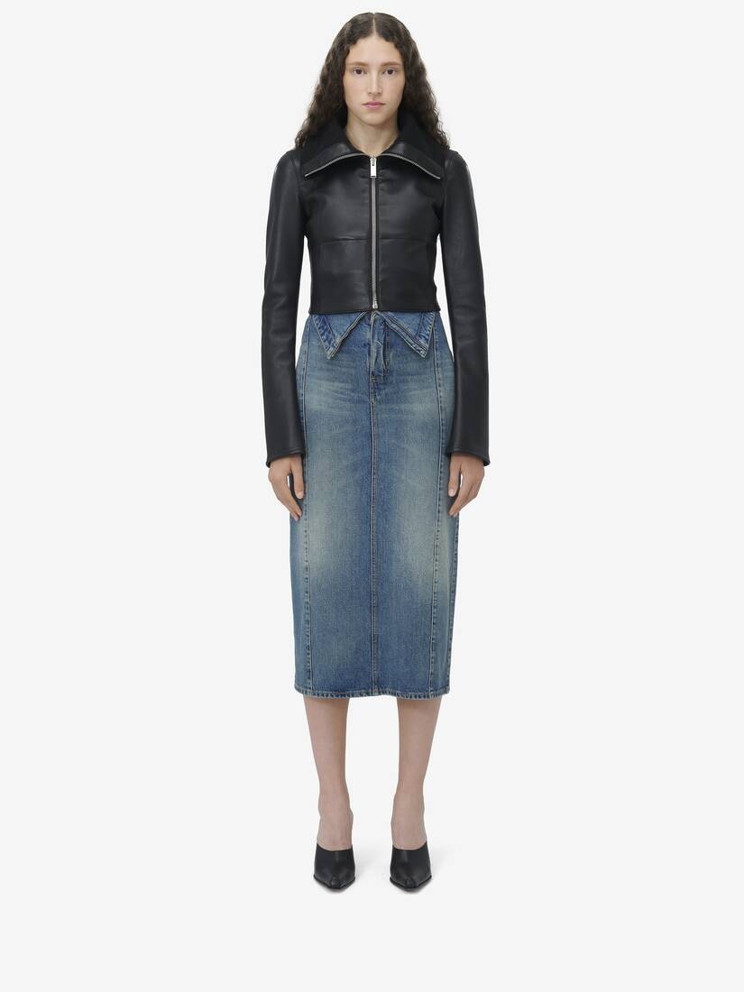 Folded Collar Leather Jacket - 3