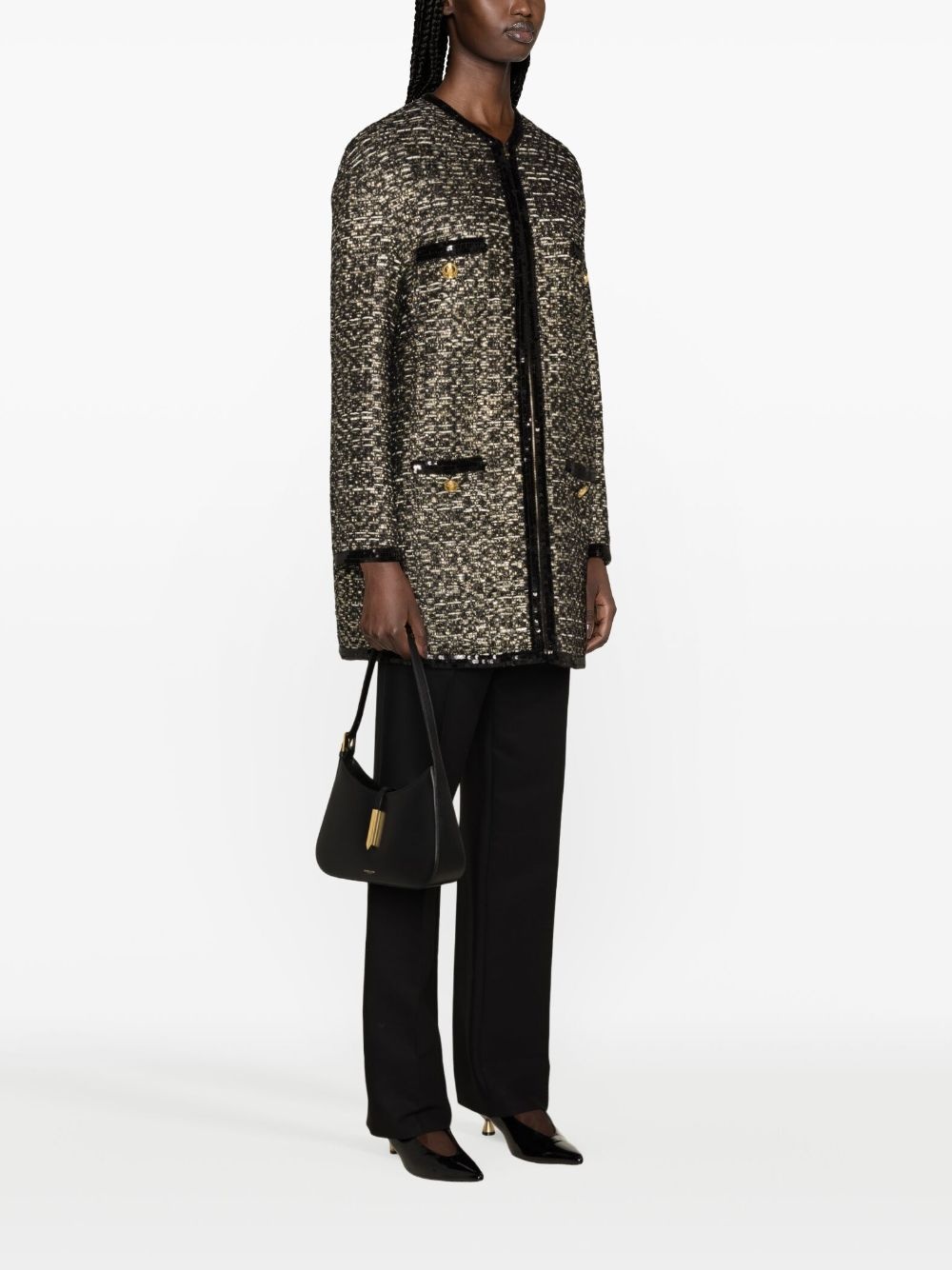 metallic-thread tweed midi coat - 3