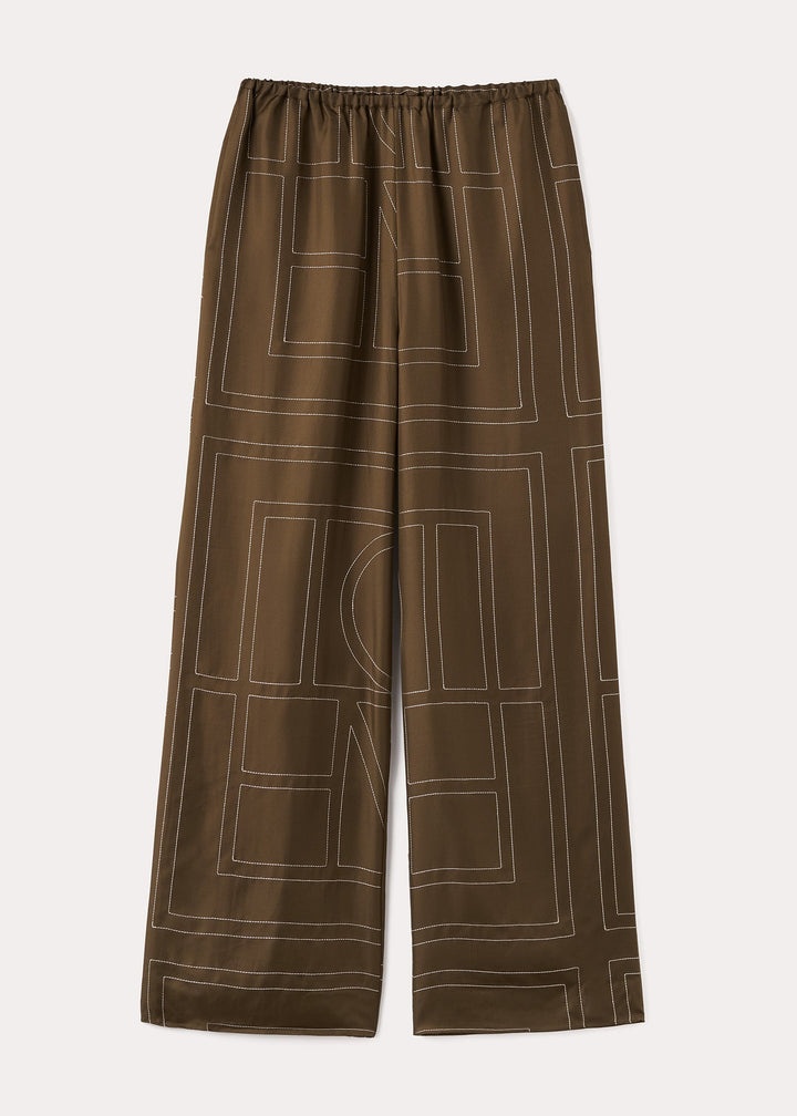 Monogram silk pj bottoms mocha - 1