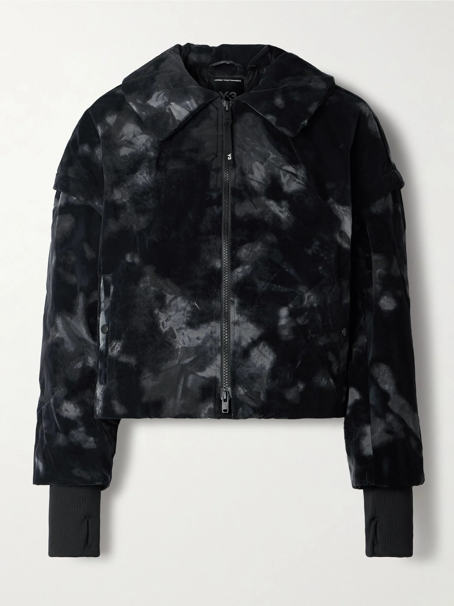 + Y-3 cropped padded flocked shell jacket Black - 1