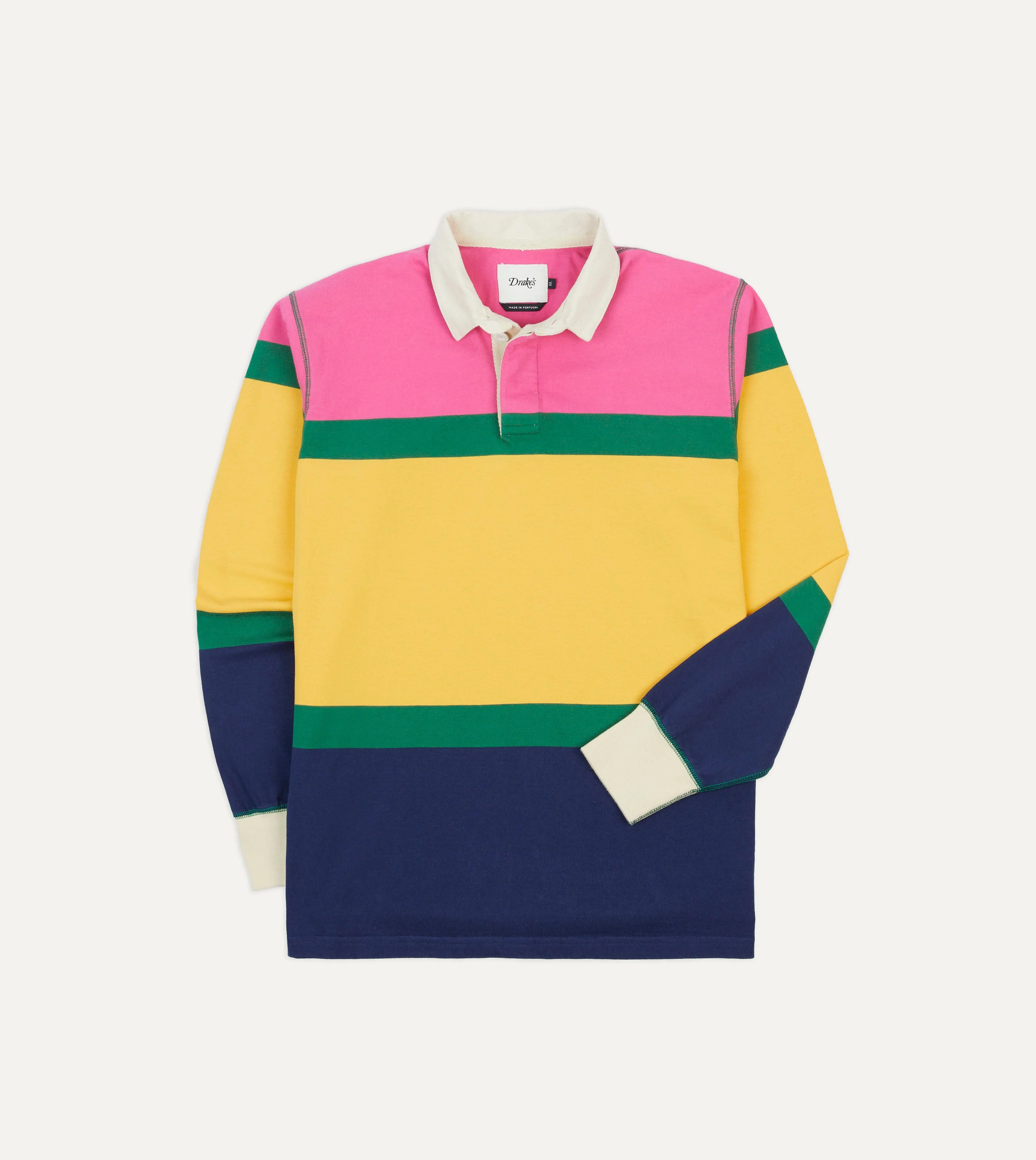 Pink, Green, Yellow and Navy Multi Stripe Cotton Rugby Shirt - 1