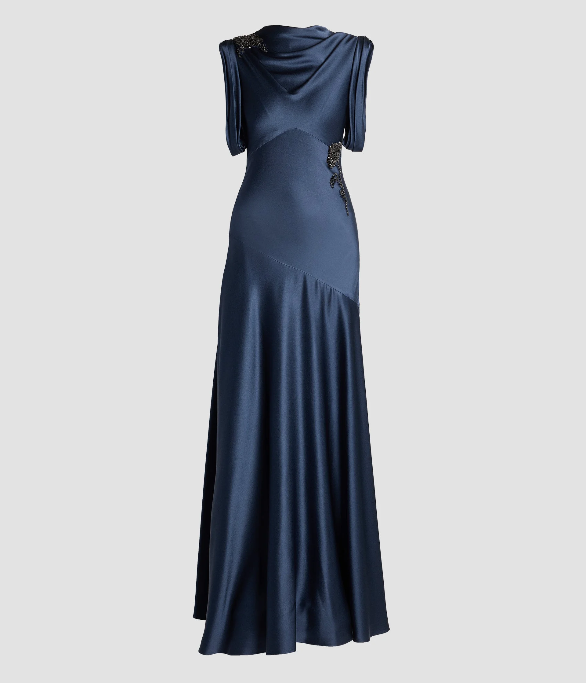 EMBELLISHED SATIN DRAPED GOWN - 1