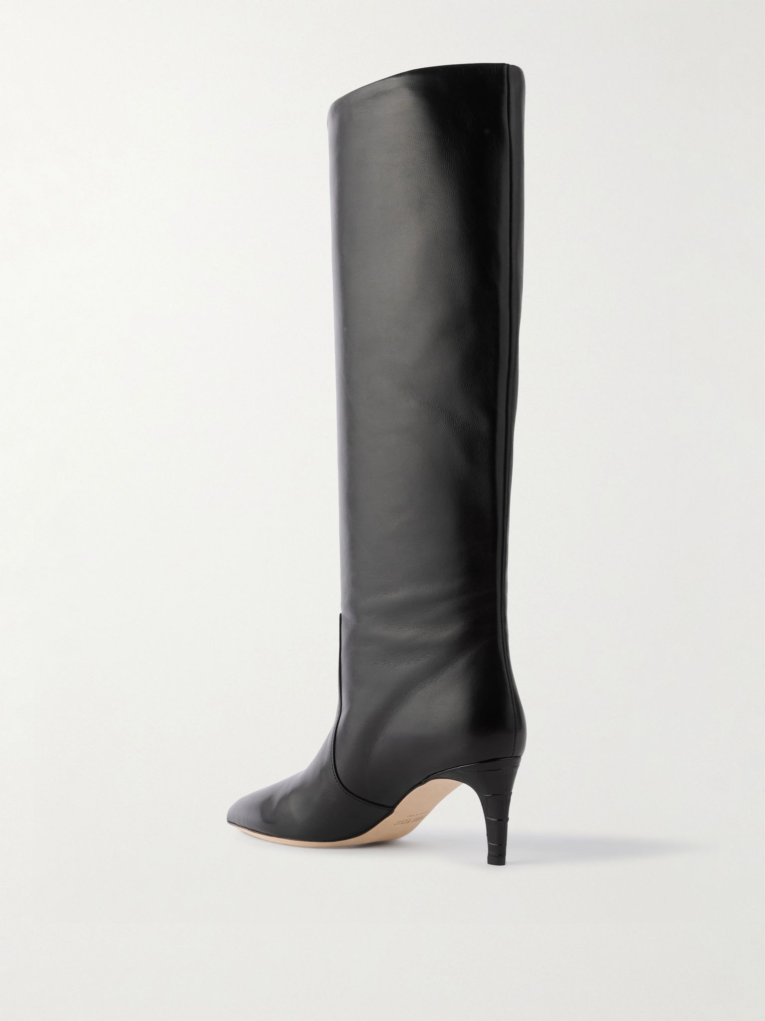 Stiletto croc-effect trimmed leather knee boots Black - 3