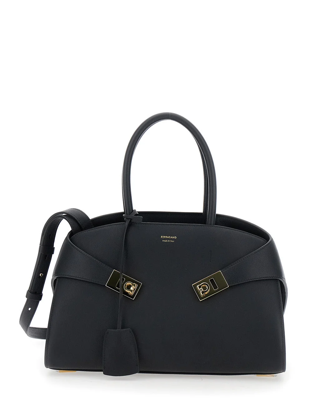 Ferragamo Women 'Hug S' Black Handbag With Logo And Gancini Buckle In Leather Woman - 1