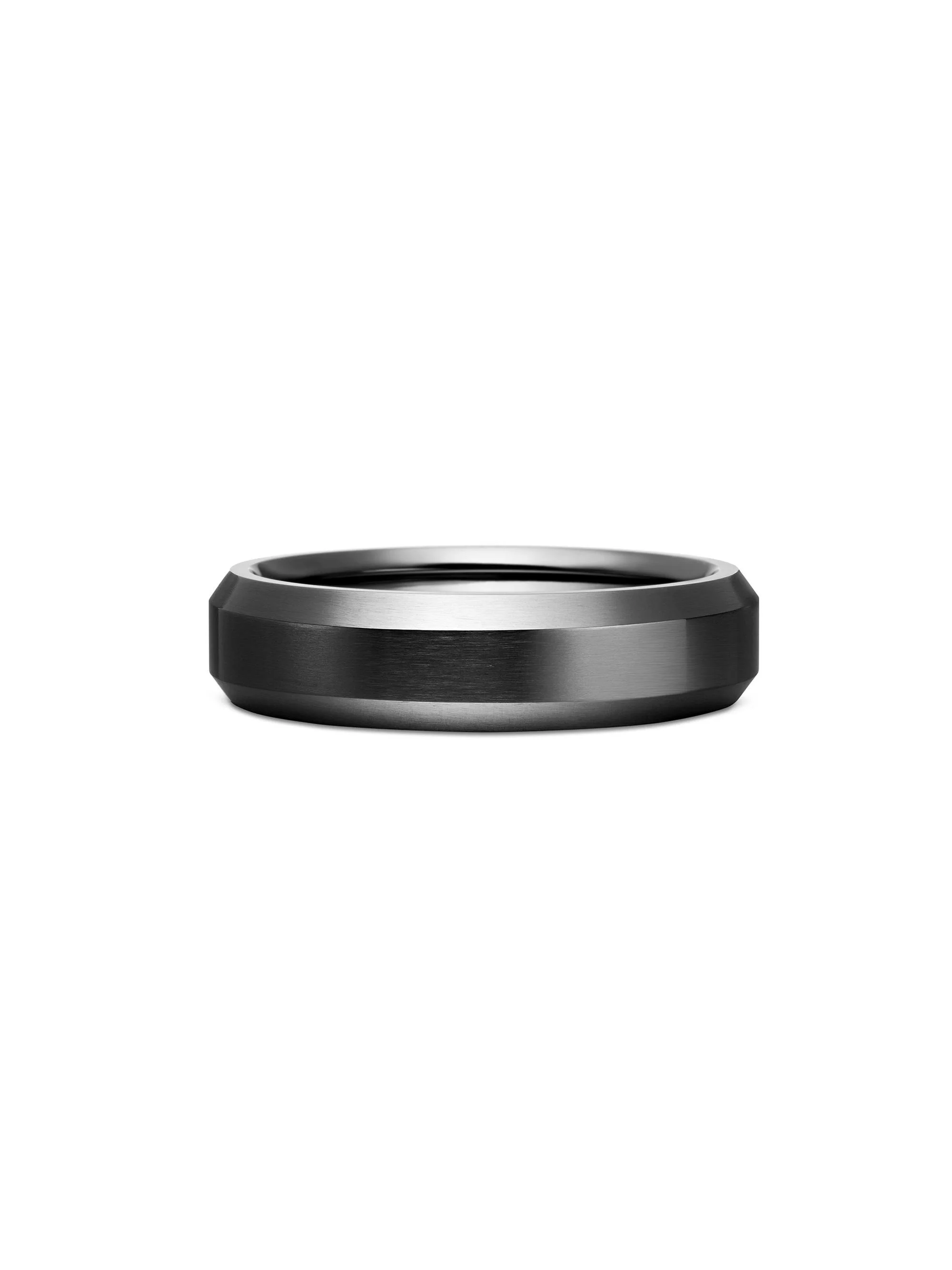 Men's Beveled Band Ring in Black Titanium, 6mm - Black - 1
