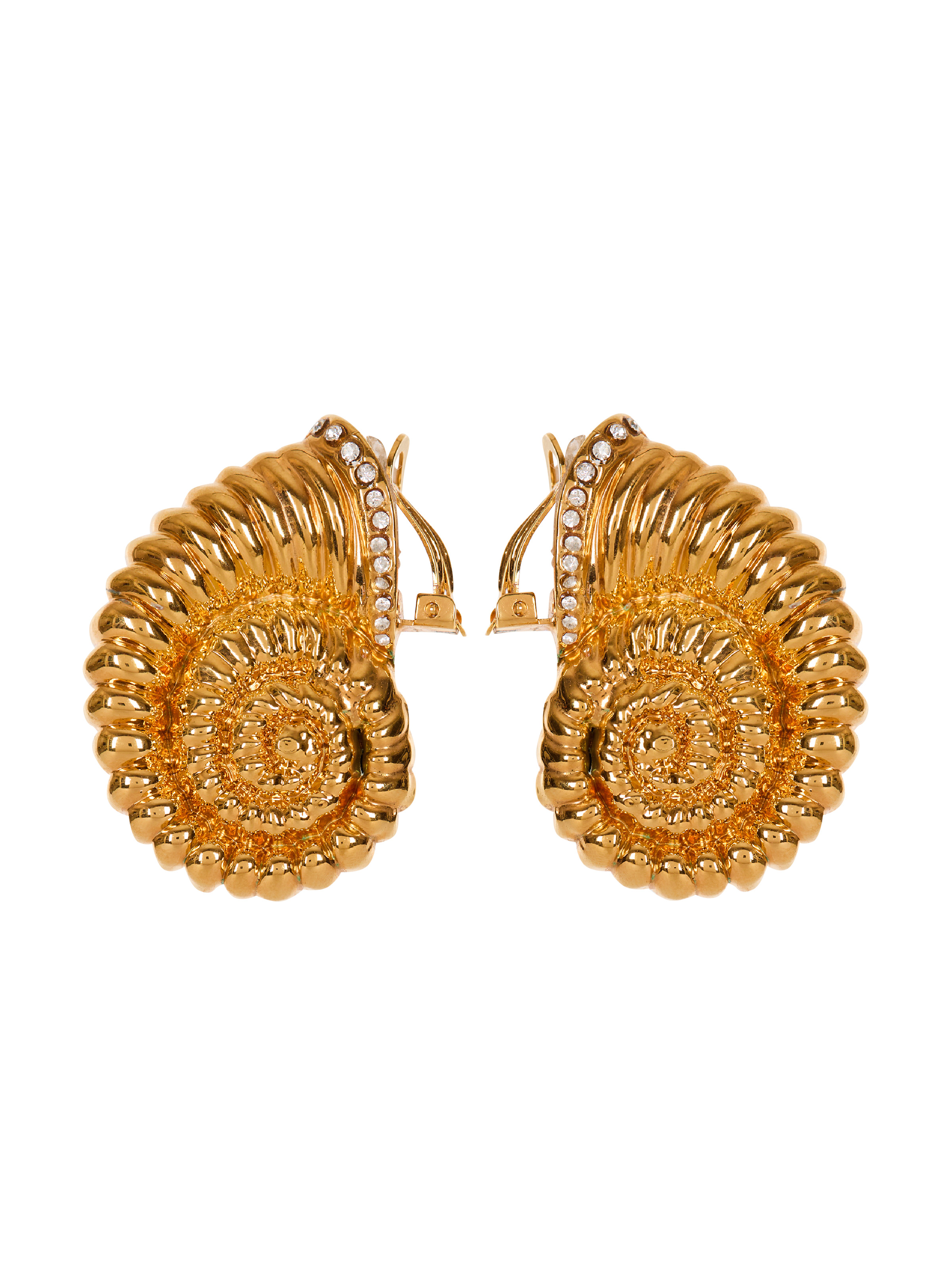Snail brass and rhinestone earrings - 1
