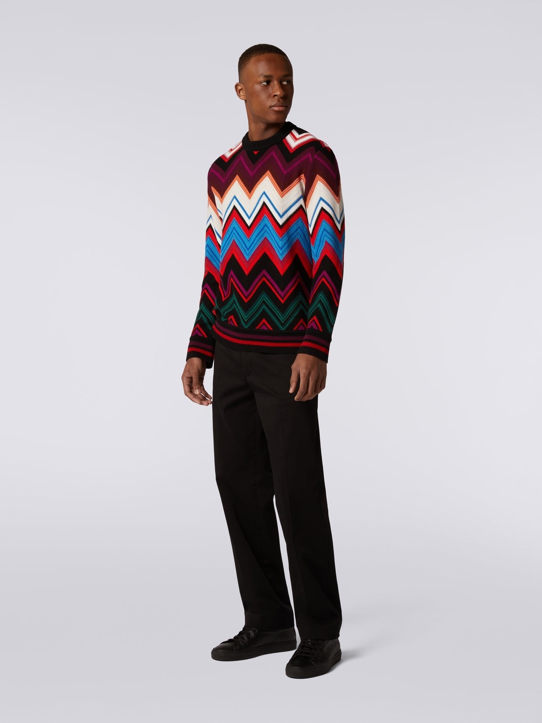 Crew-neck pullover in wool and cotton with zigzag - 3