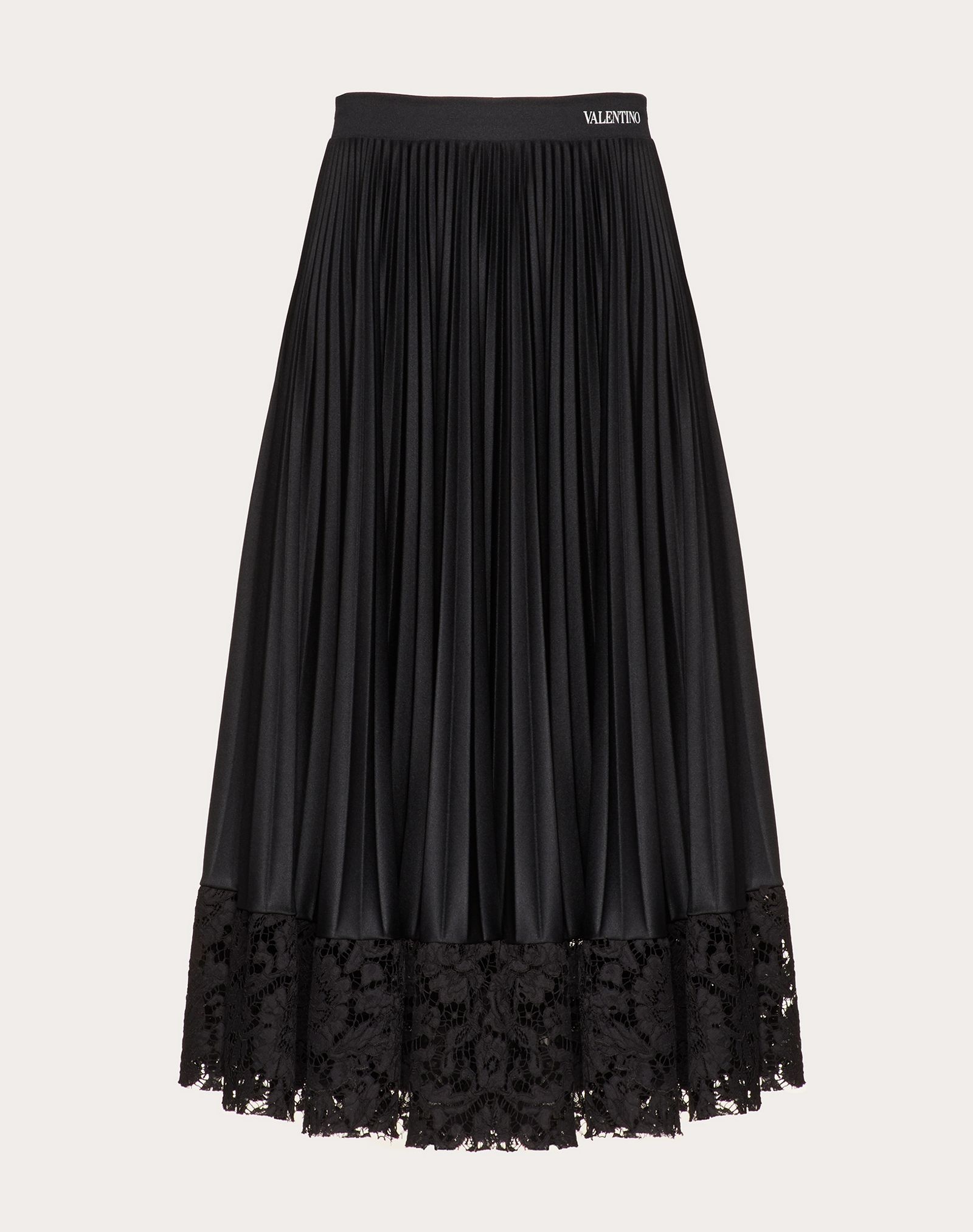 Jersey and Heavy Lace Pleated Skirt - 1