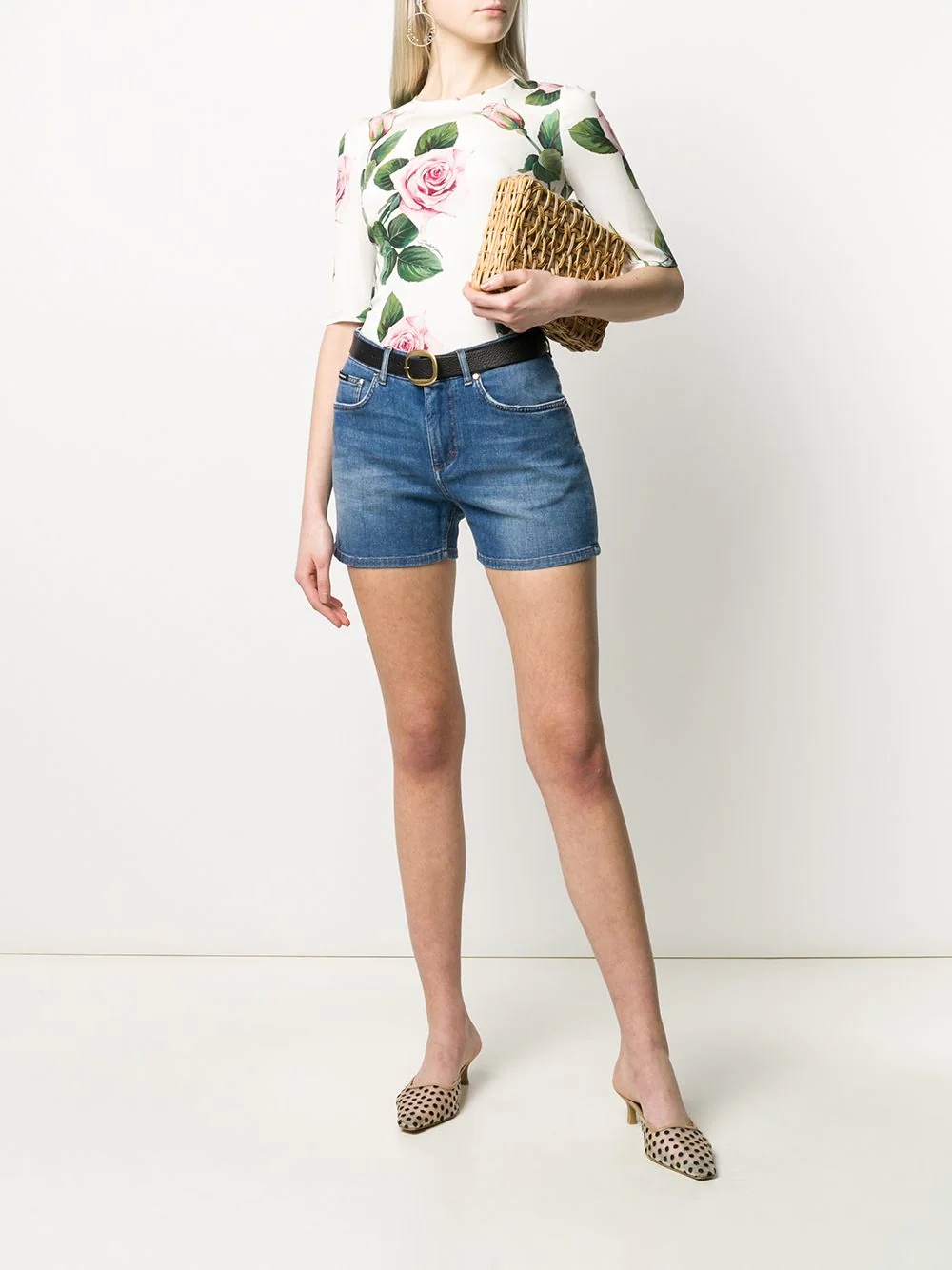 stonewashed denim shorts - 2