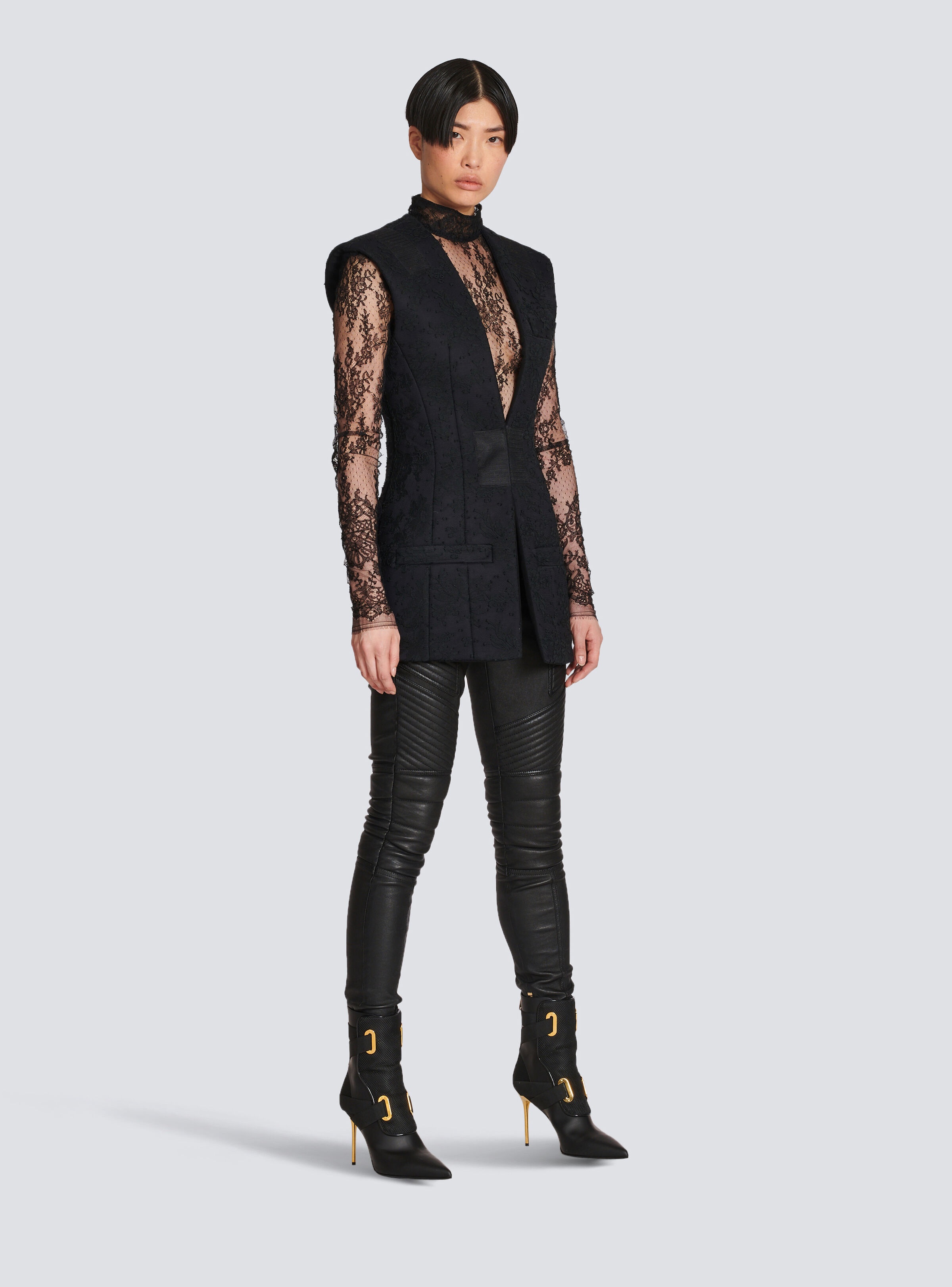 Sleeveless cotton lace blazer - 3