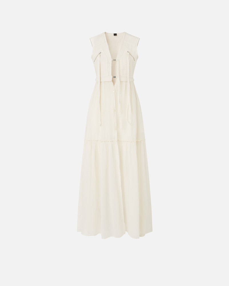 LONG COTTON DRESS WITH SLEEVELESS UTILITY VEST - 1