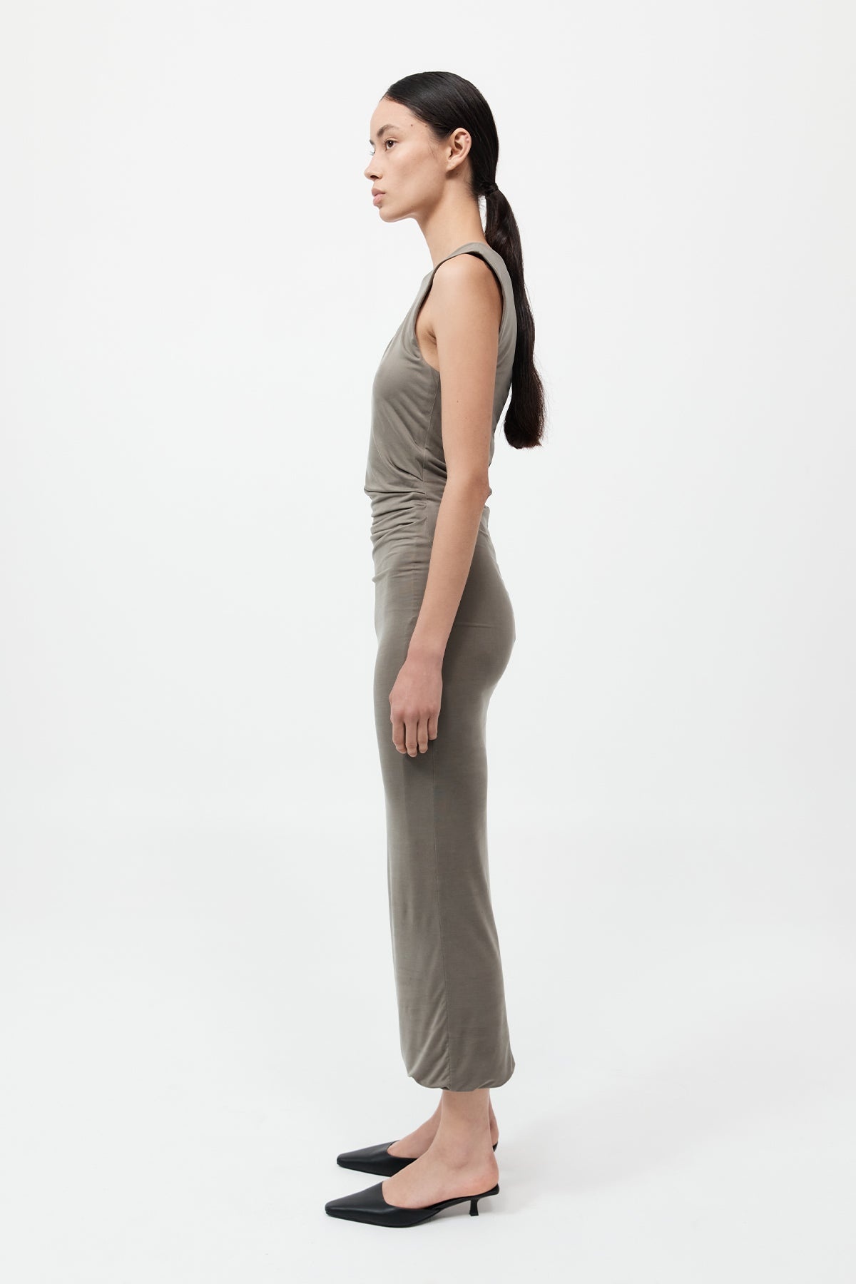 Cupro Jersey Drape Dress - Smokey Olive - 5