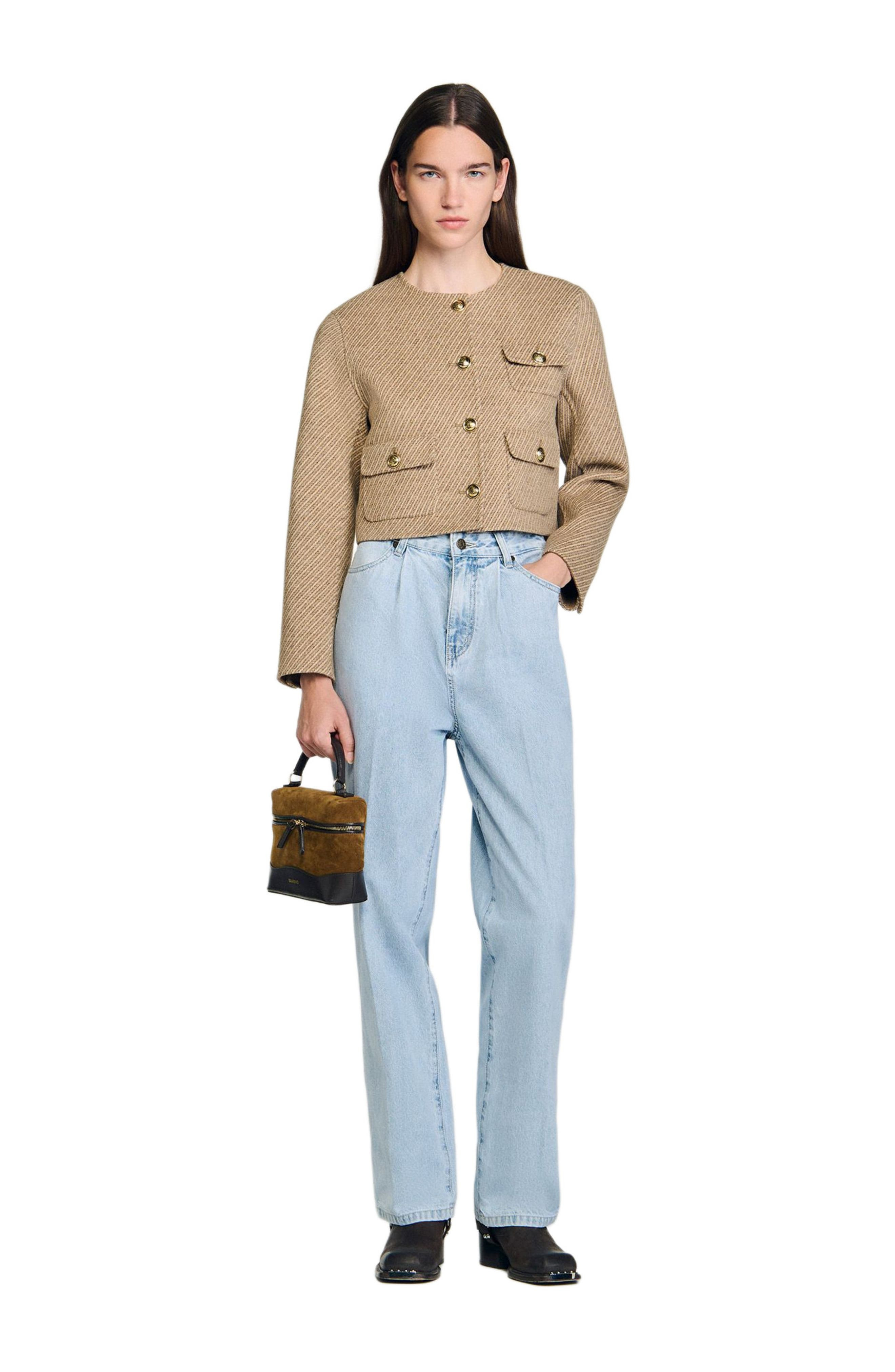 SANDRO Cropped button-down jacket in Beige at Nordstrom - 6