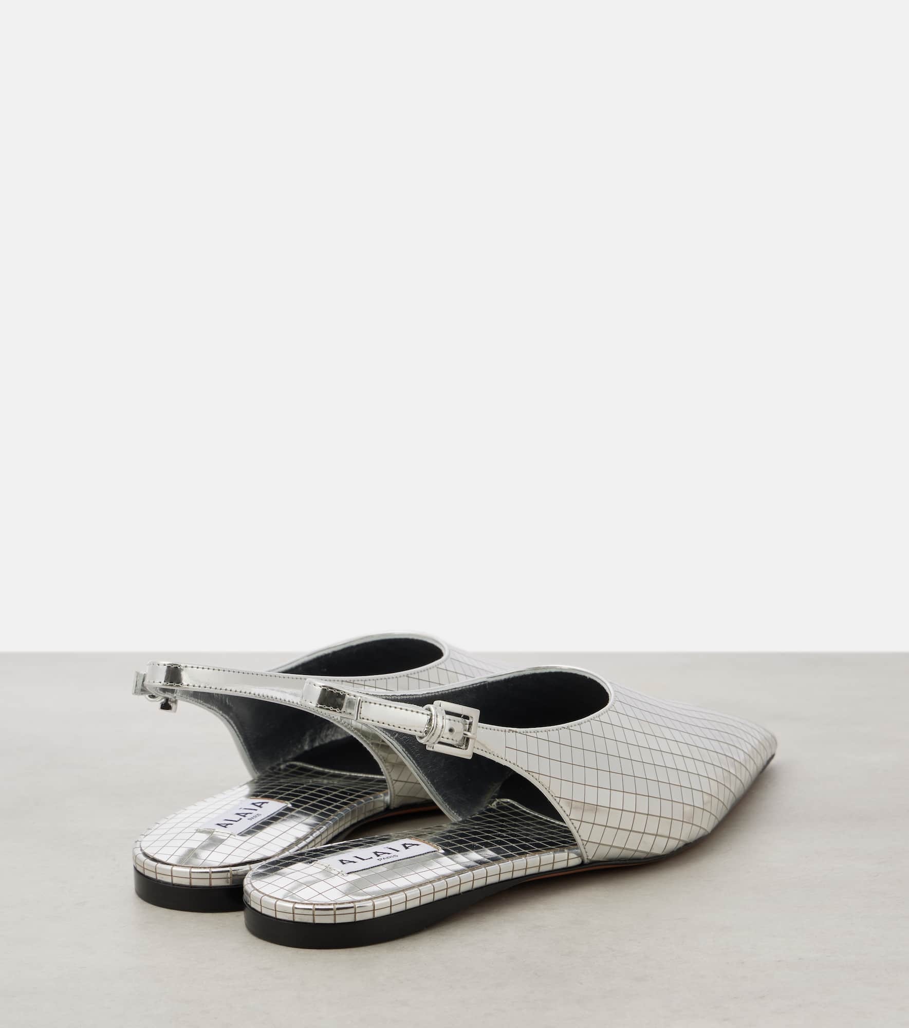 Art Deco mirrored leather slingback flats - 2