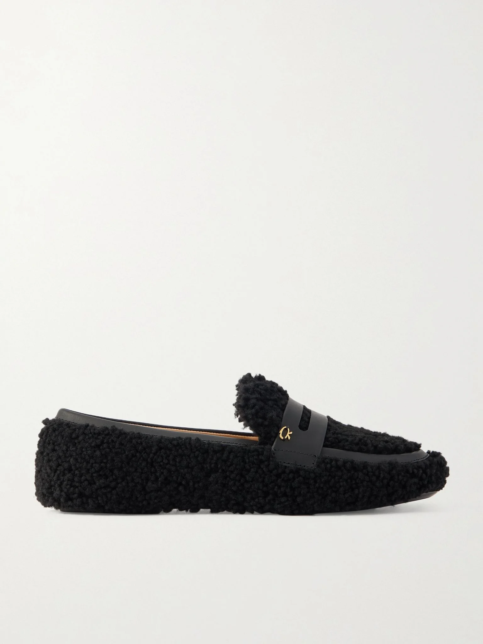Leather-trimmed shearling loafers Black - 1