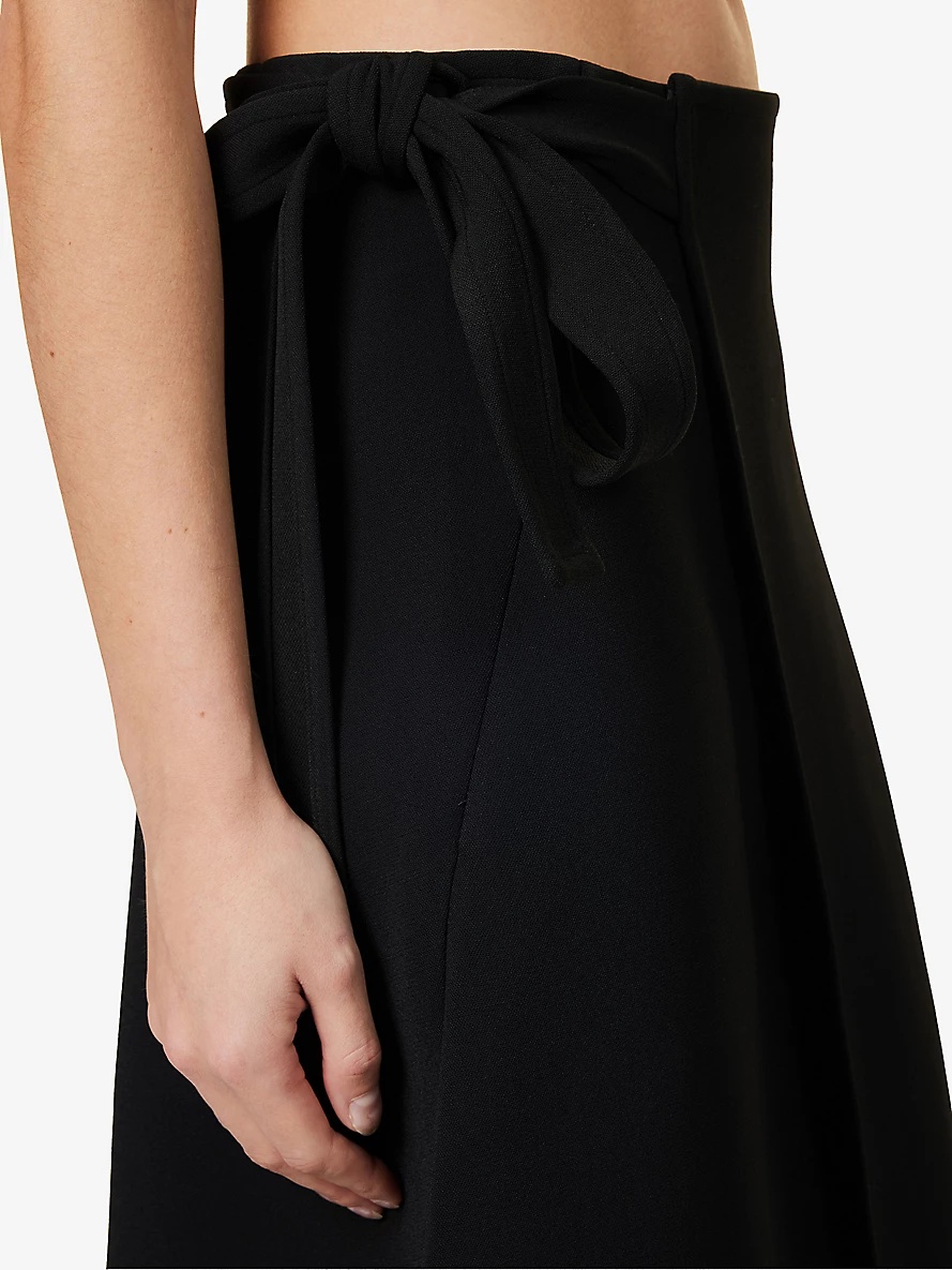 Asymmetric tie-waist A-line woven skirt - 5