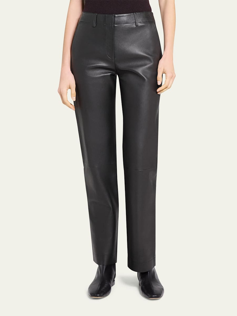 Straight-Leg Lambskin Leather Pants 5