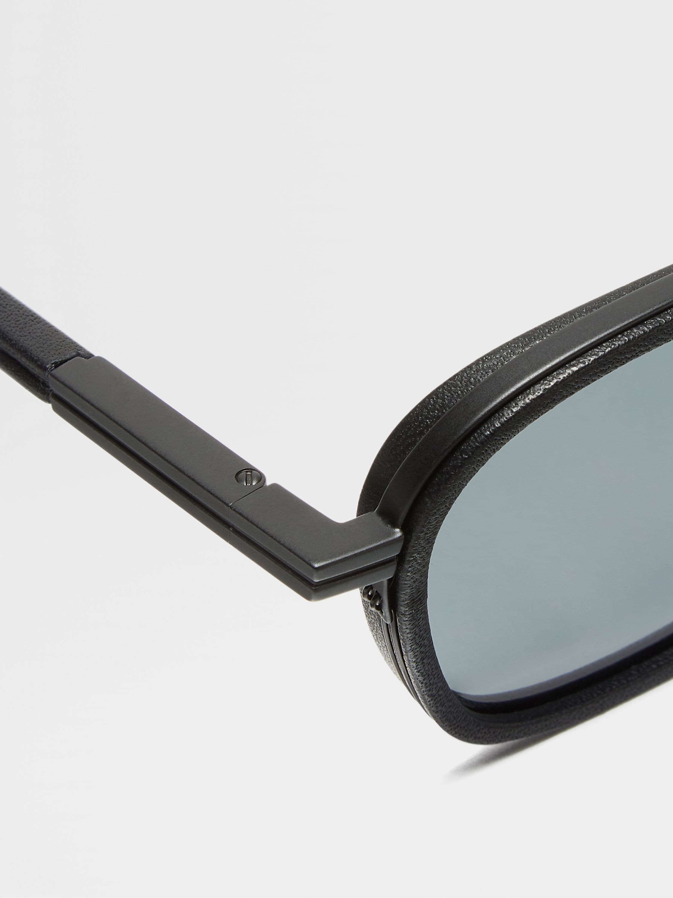 BLACK ORIZZONTE I METAL ACETATE AND LEATHER SUNGLASSES - 2