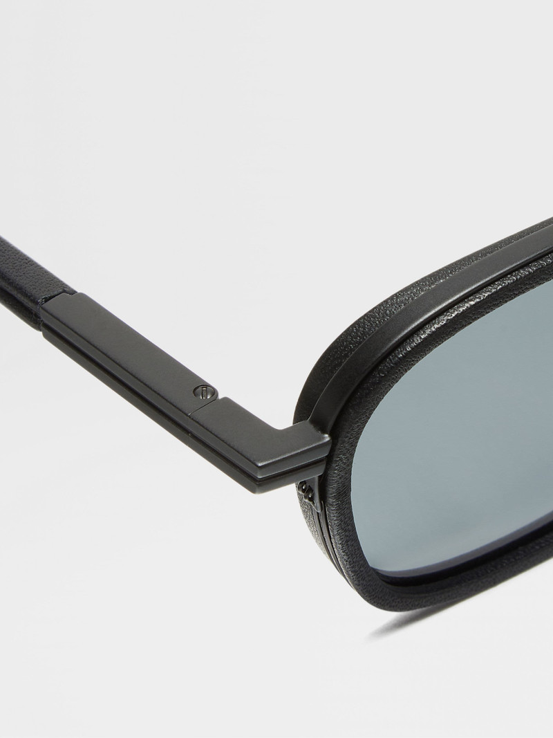 ZEGNA BLACK ORIZZONTE I METAL ACETATE AND LEATHER SUNGLASSES outlook