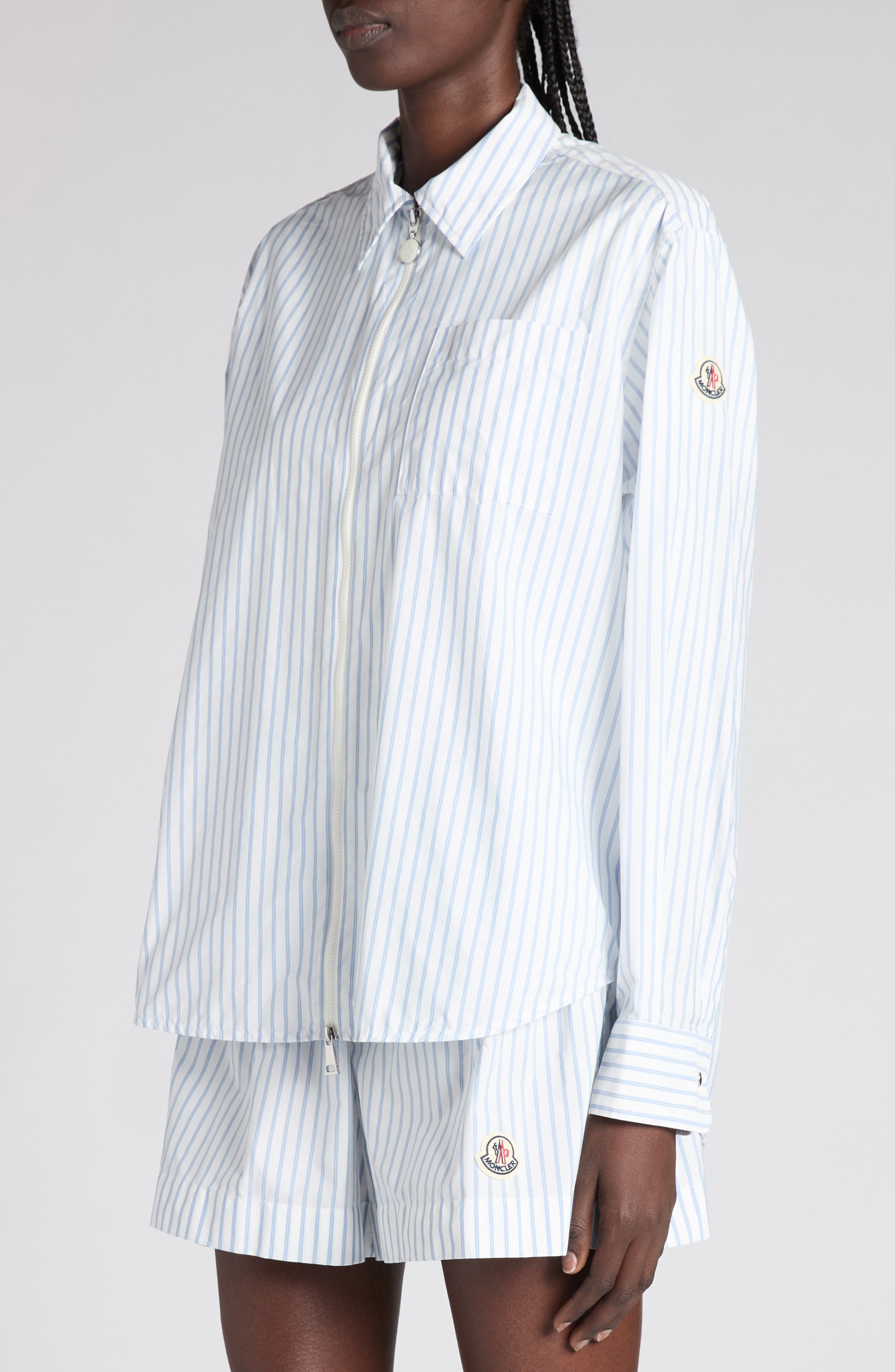 Moncler Stripe Nylon Zip-Up Shirt in Panna at Nordstrom - 5