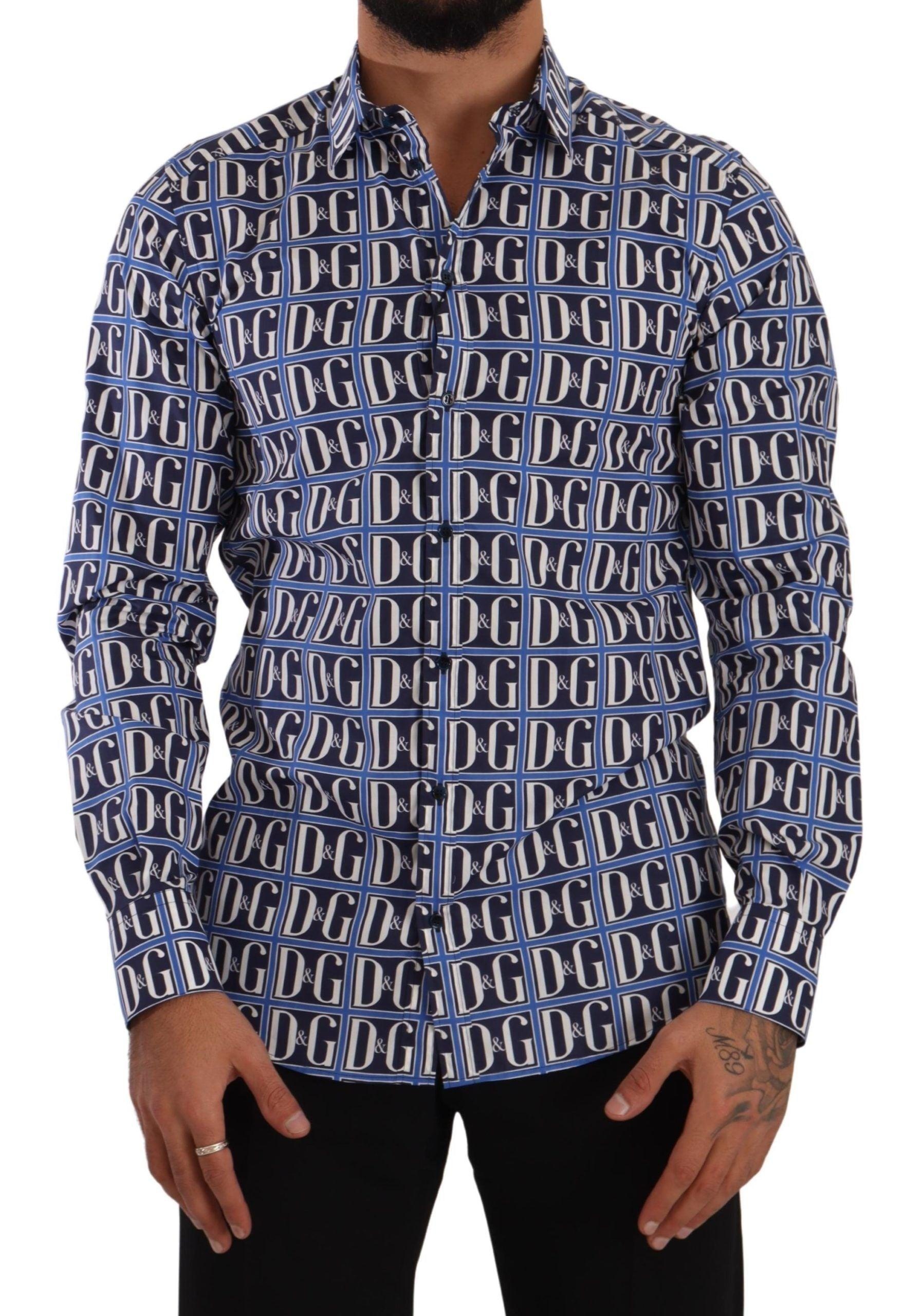 Dolce & Gabbana Blue Logo Mania Slim Fit Cotton Shirt - 1